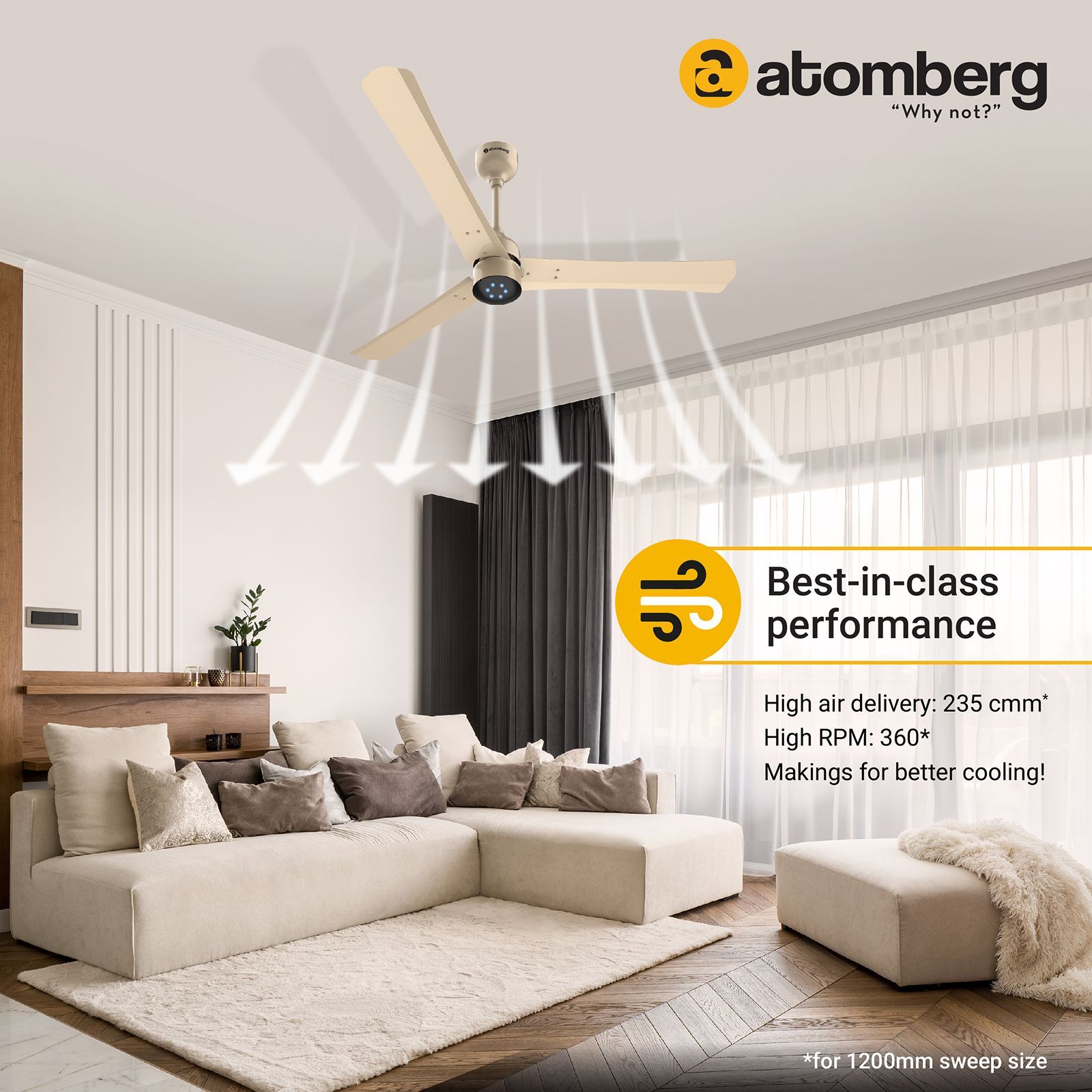 atomberg Renesa Plus 5 Star 1200mm 3 Blade BLDC Motor Ceiling Fan with Remote (LED Indicator, Metallic Gold)_13
