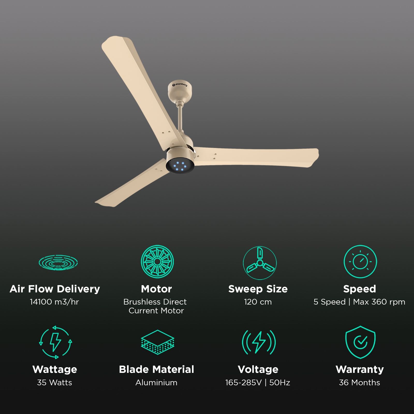 atomberg Renesa Plus 5 Star 1200mm 3 Blade BLDC Motor Ceiling Fan with Remote (LED Indicator, Metallic Gold)_3