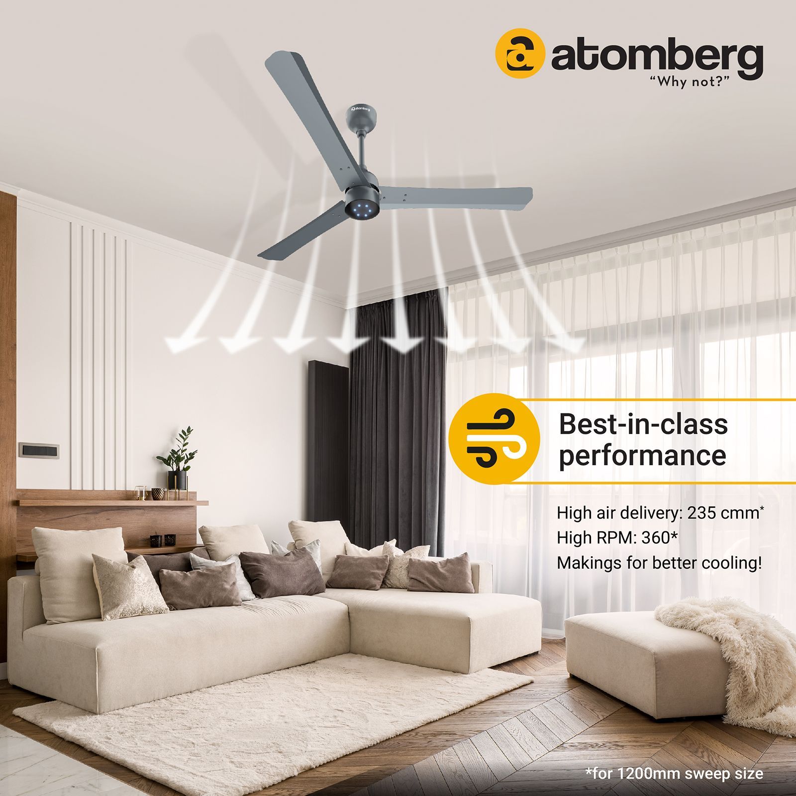 atomberg Renesa+ 5 Star 1200mm 3 Blade BLDC Motor Ceiling Fan with Remote (LED Indicator, Sand Grey) atomberg Renesa+ 5 Star 1200mm 3 Blade BLDC Motor Ceiling Fan with Remote (LED Indicator, Sand Grey)_12