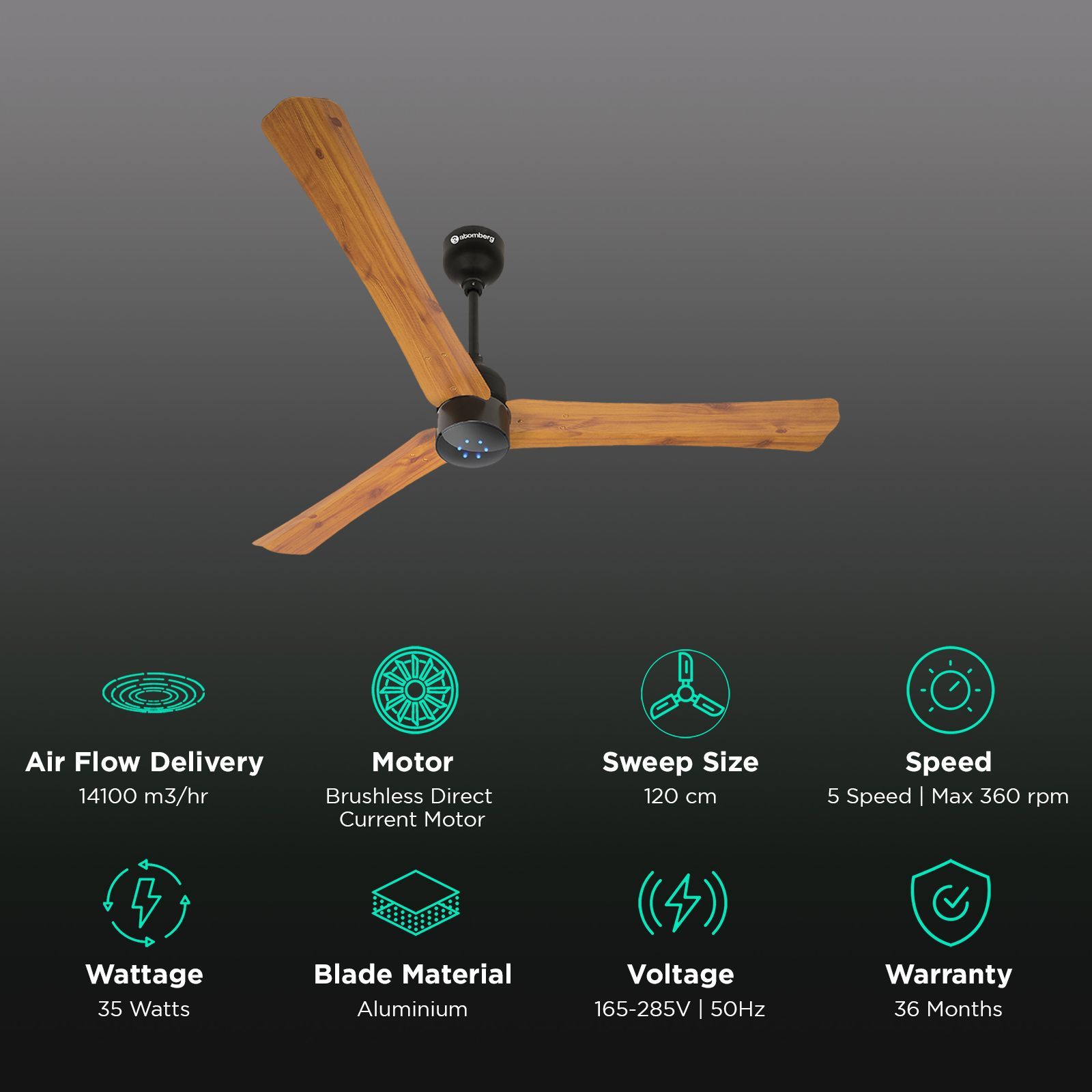 atomberg Renesa Plus 5 Star 1200mm 3 Blade BLDC Motor Ceiling Fan with Remote (LED Indicator, Golden Oakwood)_3
