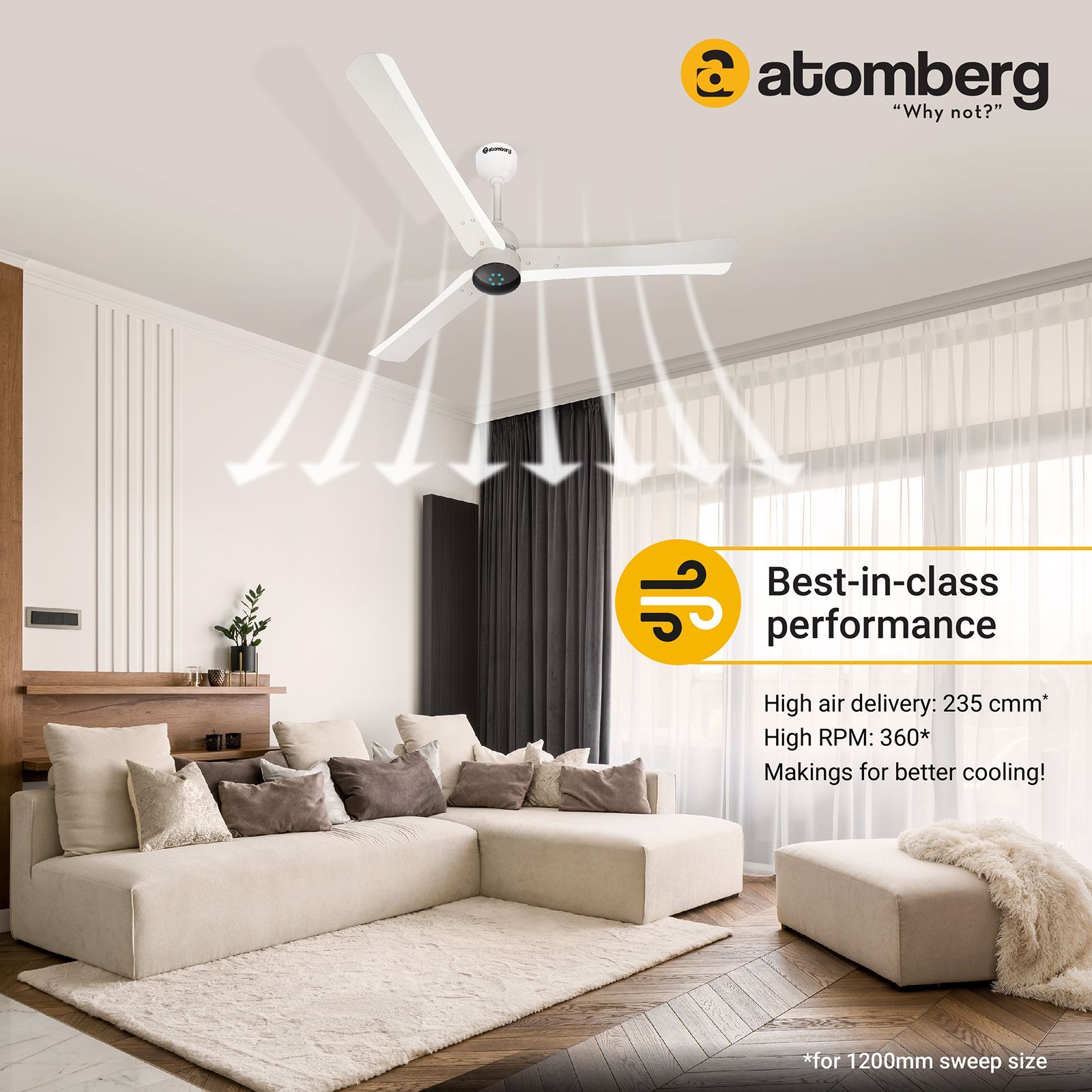 atomberg Renesa Smart+ 5 Star 1200mm 3 Blade BLDC Motor Smart Ceiling Fan with Remote (Alexa & Google Assistant, Pearl White)_11