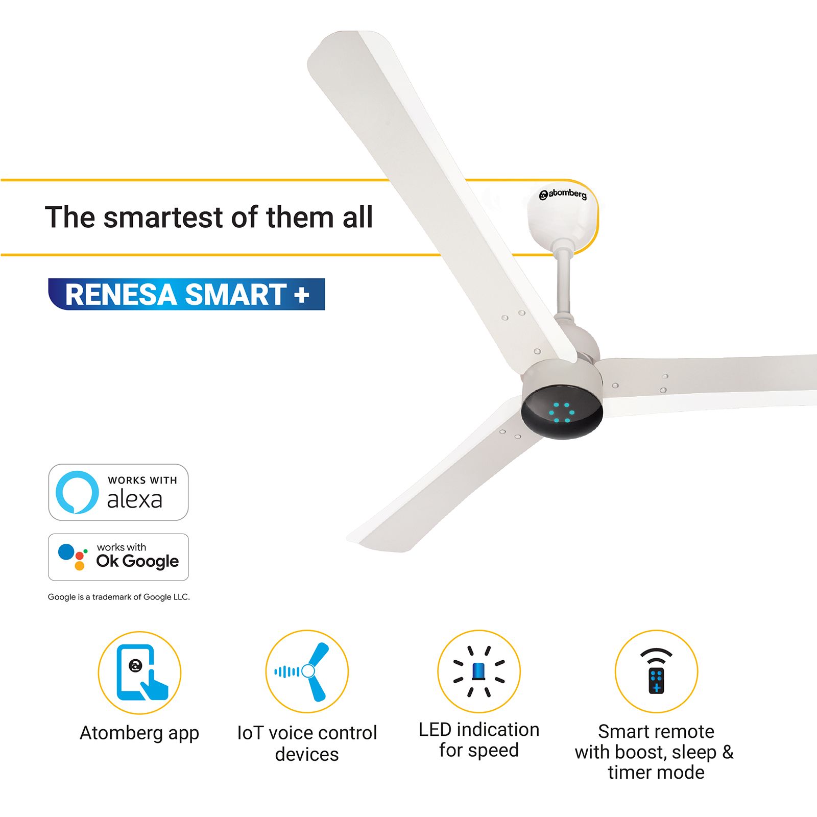 atomberg Renesa Smart+ 5 Star 1200mm 3 Blade BLDC Motor Smart Ceiling Fan with Remote (Alexa & Google Assistant, Pearl White)_12