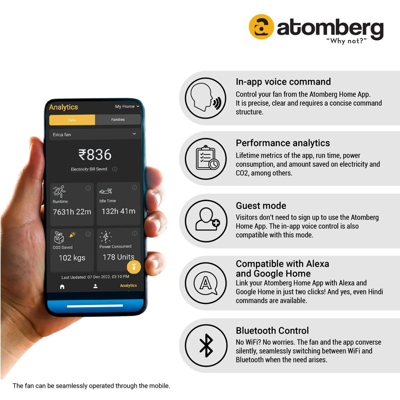 atomberg Renesa Smart+ 5 Star 1200mm 3 Blade BLDC Motor Smart Ceiling Fan with Remote (Alexa & Google Assistant, Pearl White)_14