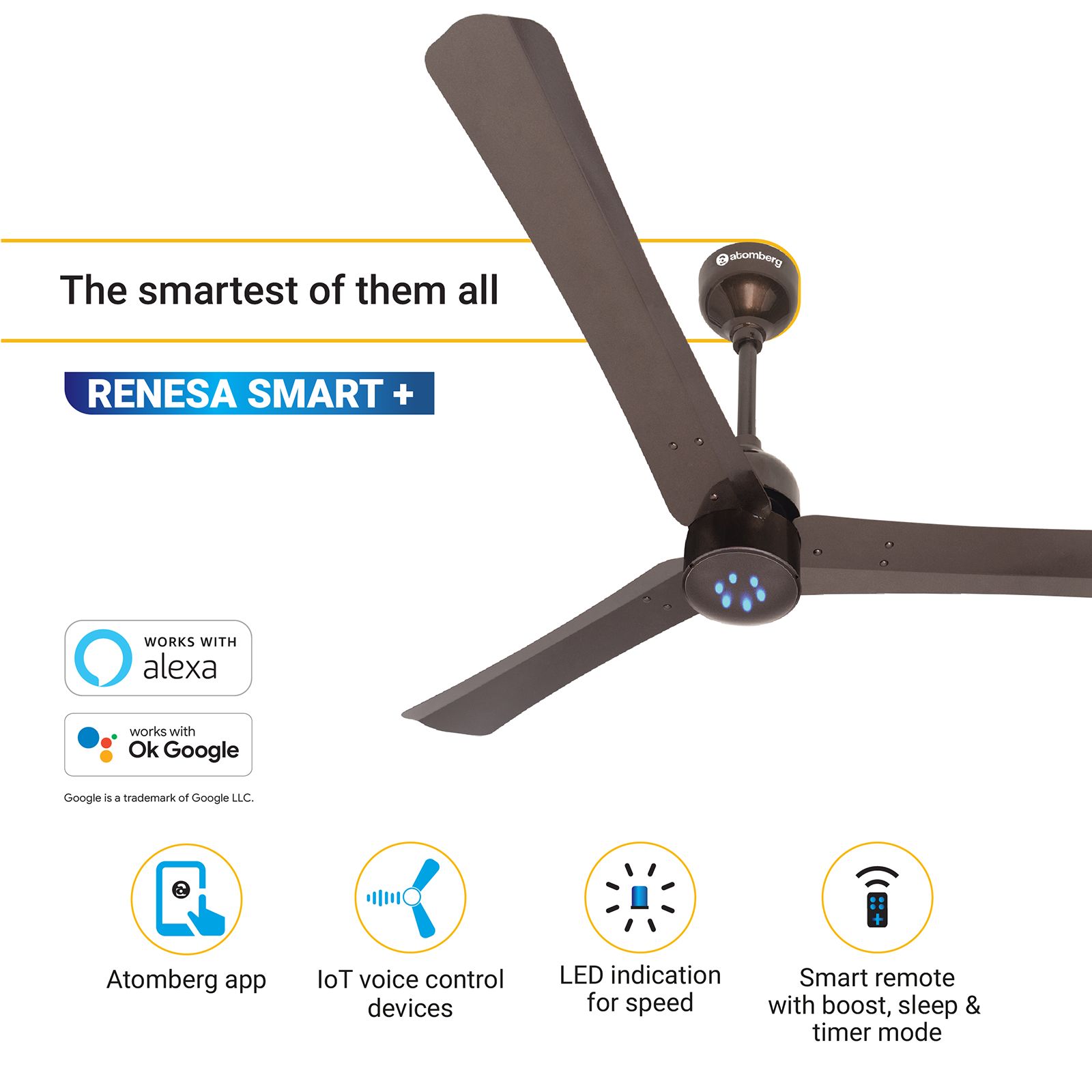 atomberg Renesa Smart+ 5 Star 1200mm 3 Blade BLDC Motor Smart Ceiling Fan with Remote (Alexa & Google Assistant, Earth Brown)_13