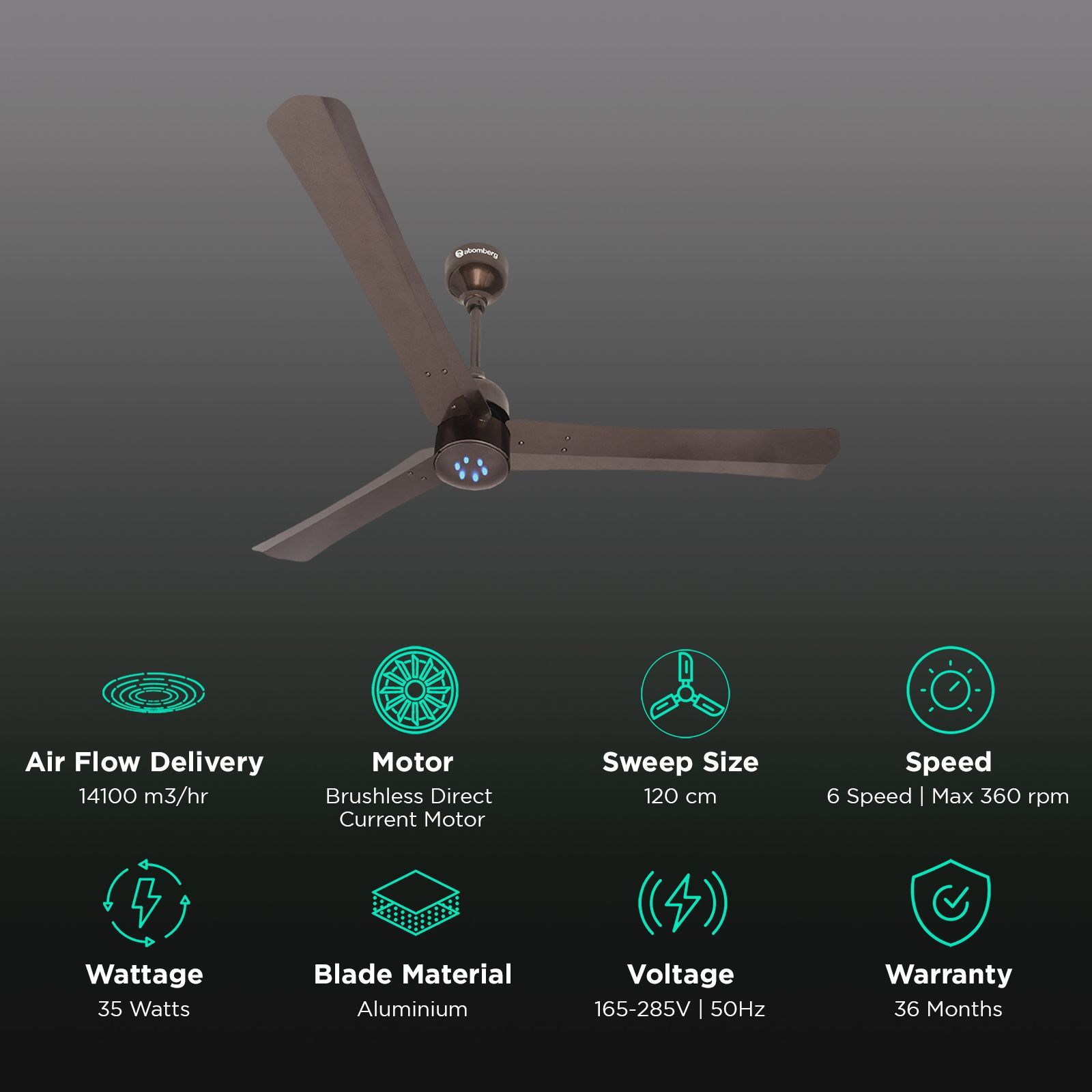 atomberg Renesa Smart+ 5 Star 1200mm 3 Blade BLDC Motor Smart Ceiling Fan with Remote (Alexa & Google Assistant, Earth Brown)_3