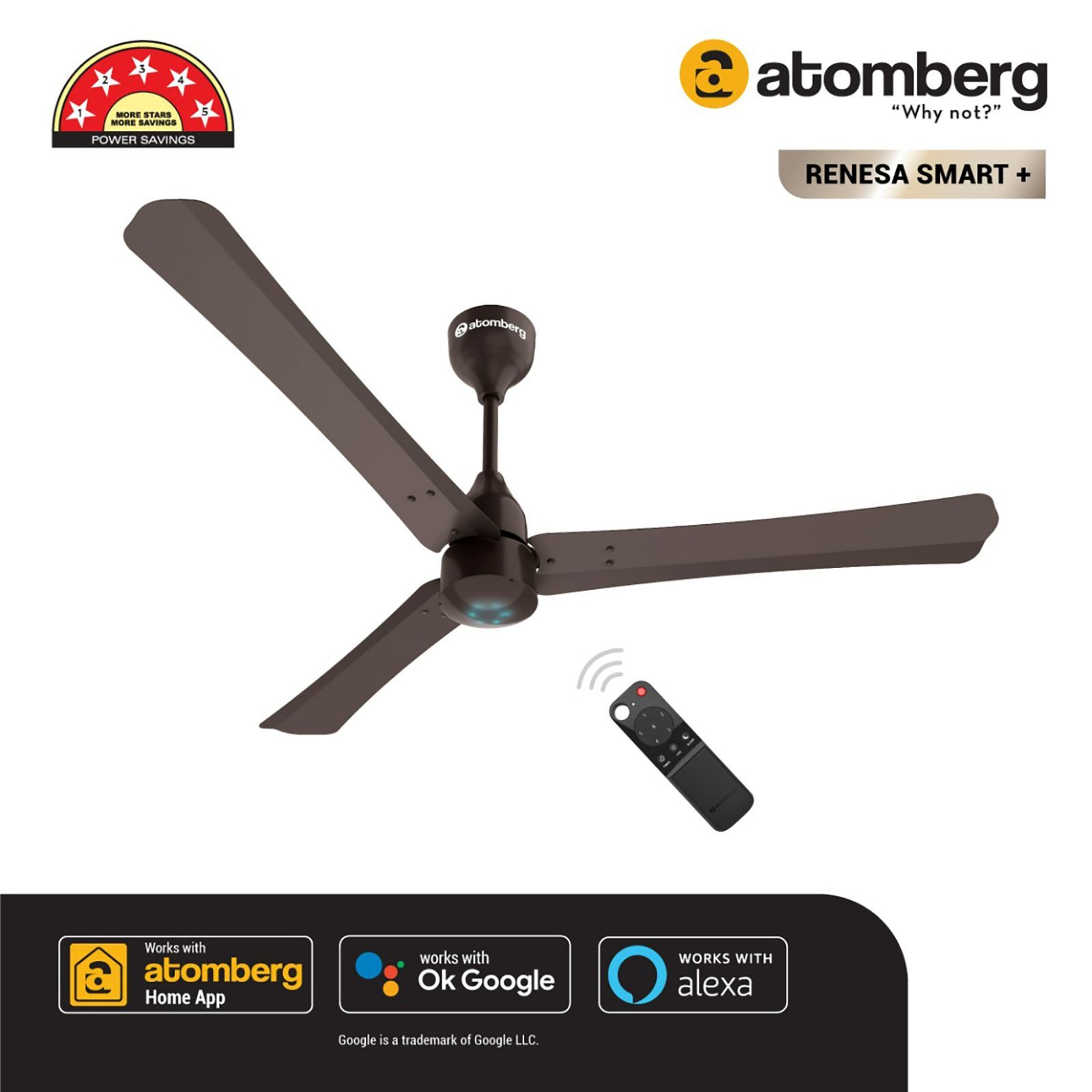 atomberg Renesa Smart+ 5 Star 1200mm 3 Blade BLDC Motor Smart Ceiling Fan with Remote (Alexa & Google Assistant, Earth Brown)_5