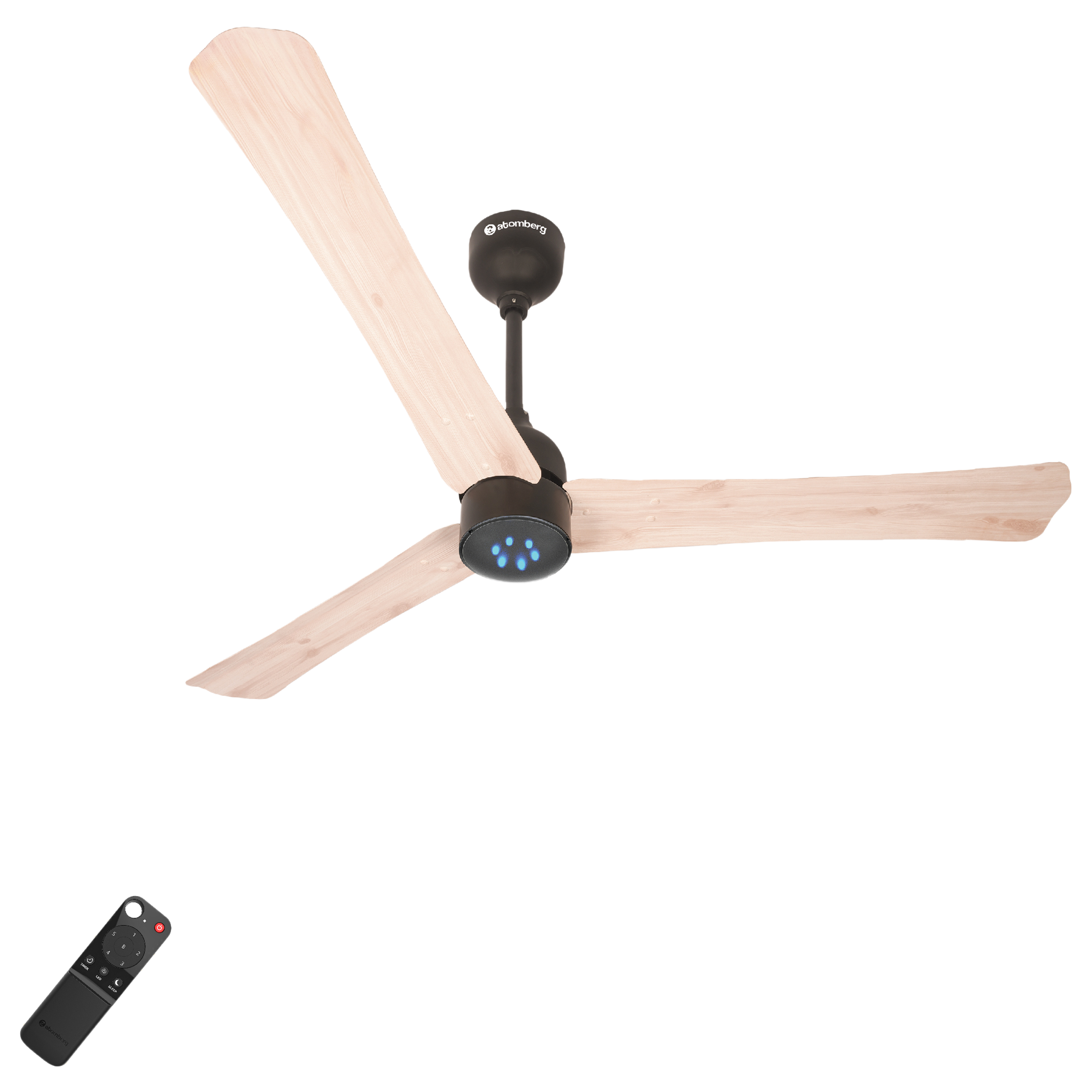atomberg Renesa Smart Plus 1200mm 3 Blade BLDC Motor Ceiling Fan with Remote (LED Indicators, Natural Oak Wood)_1