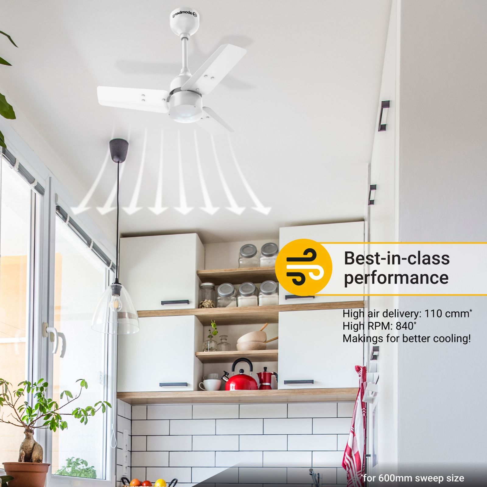 atomberg Renesa 5 Star 600mm 3 Blade BLDC Motor Ceiling Fan with Remote (LED Speed Indicator, White)_7