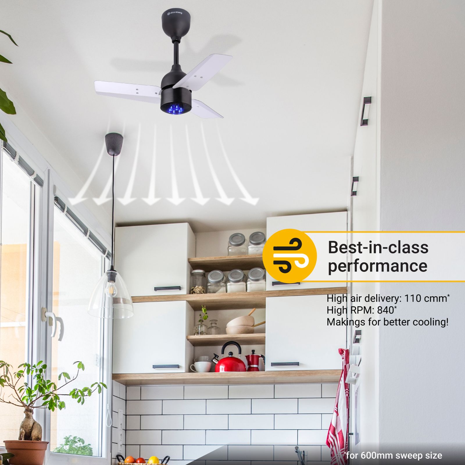 atomberg Renesa 5 Star 600mm 3 Blade BLDC Motor Ceiling Fan with Remote (LED Speed Indicator, White and Black)_9