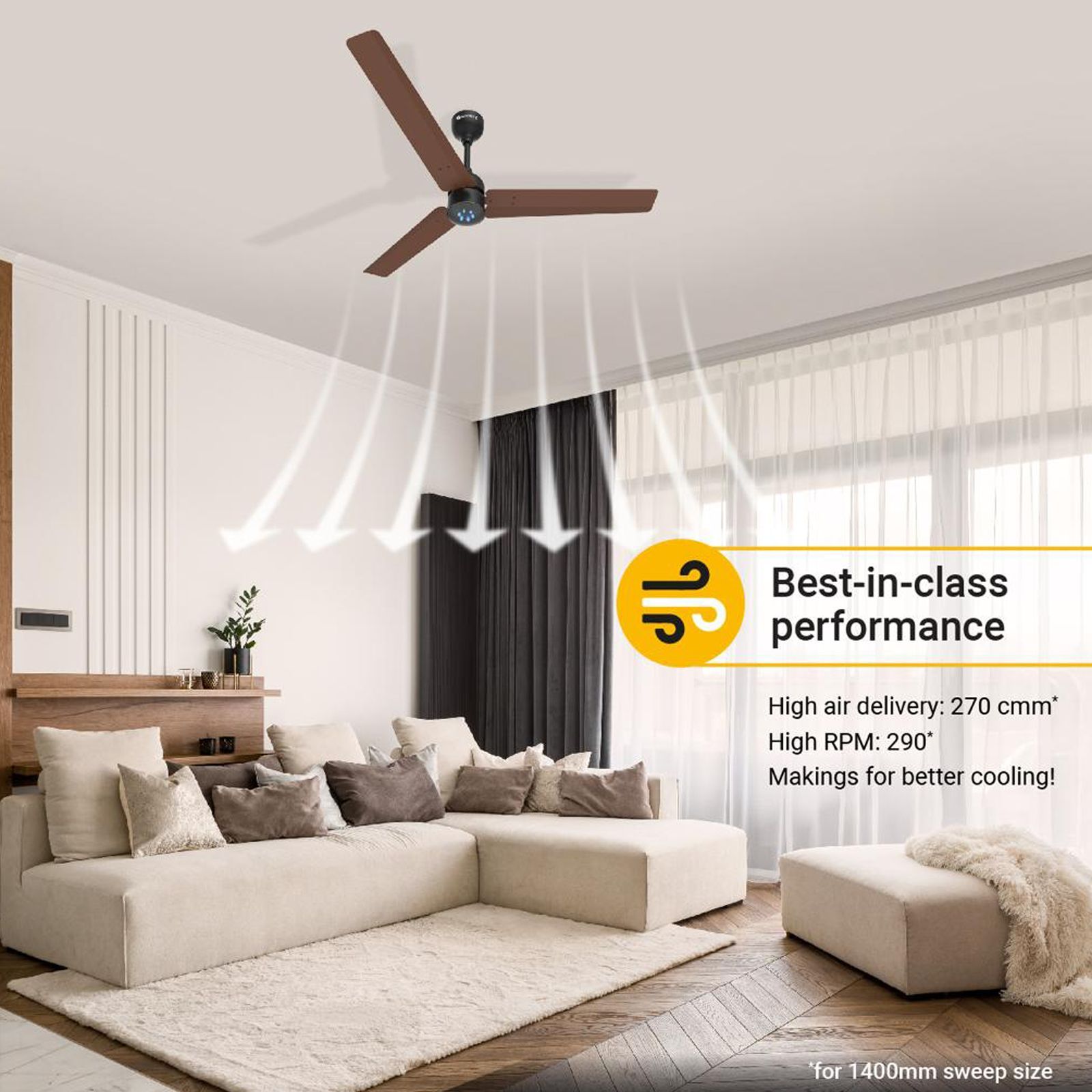 atomberg Renesa 5 Star 1400mm 3 Blade BLDC Motor Ceiling Fan with Remote (LED Speed Indicator, Matt Brown)_10