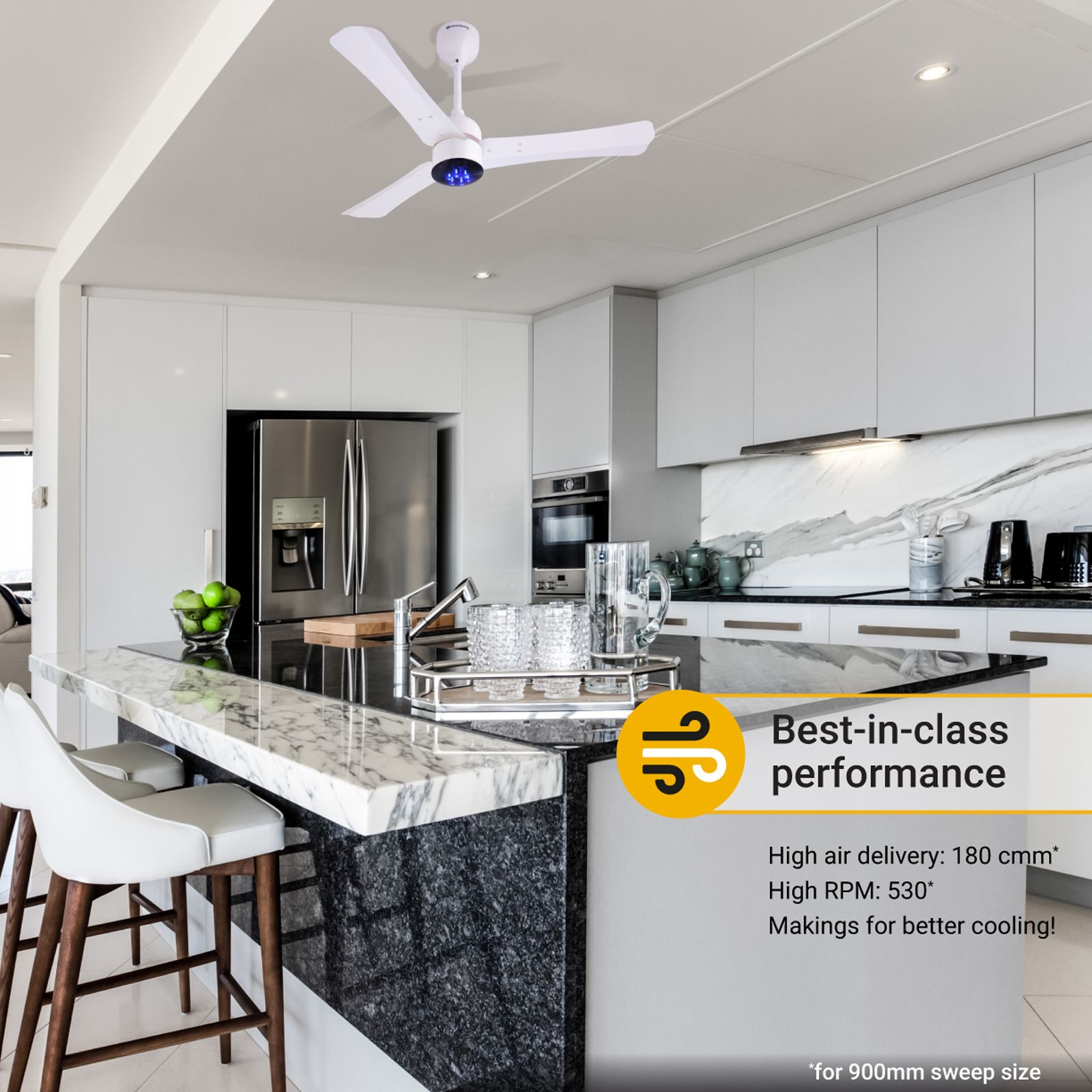 atomberg Renesa+ 5 Star 900mm 3 Blade BLDC Motor Ceiling Fan with Remote (LED Indicator, Pearl White)_6