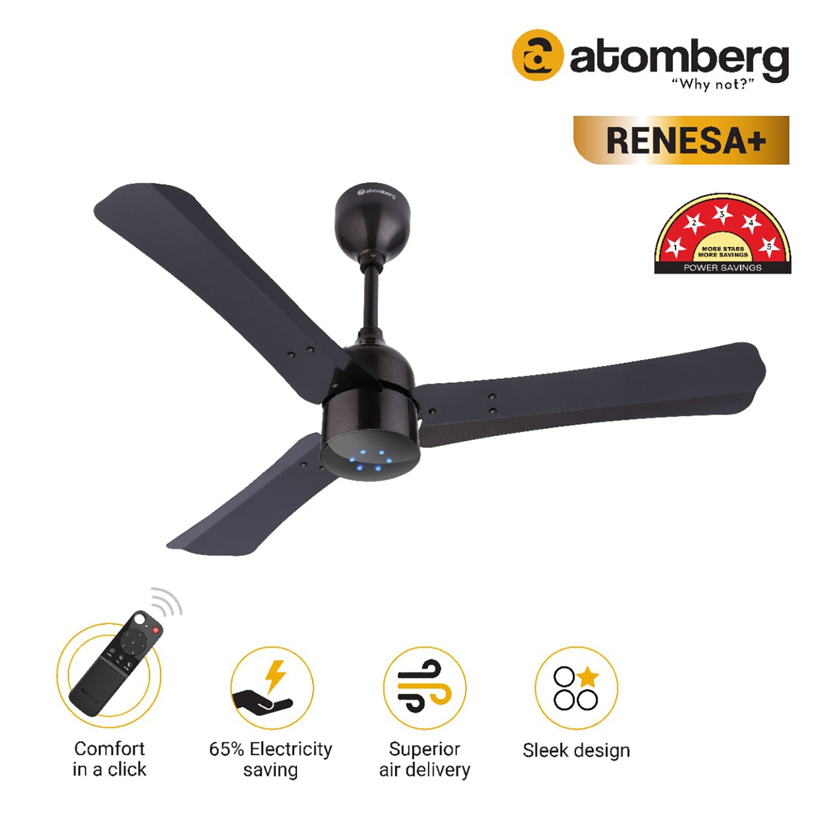 atomberg Renesa+ 5 Star 900mm 3 Blade BLDC Motor Ceiling Fan with Remote (LED Indicator, Earth Brown) atomberg Renesa+ 5 Star 900mm 3 Blade BLDC Motor Ceiling Fan with Remote (LED Indicator, Earth Brown)_6