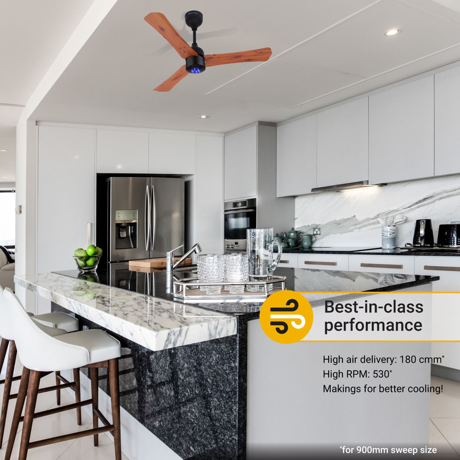 atomberg Renesa+ 5 Star 900mm 3 Blade BLDC Motor Ceiling Fan with Remote (LED Indicator, Oakwood)_9