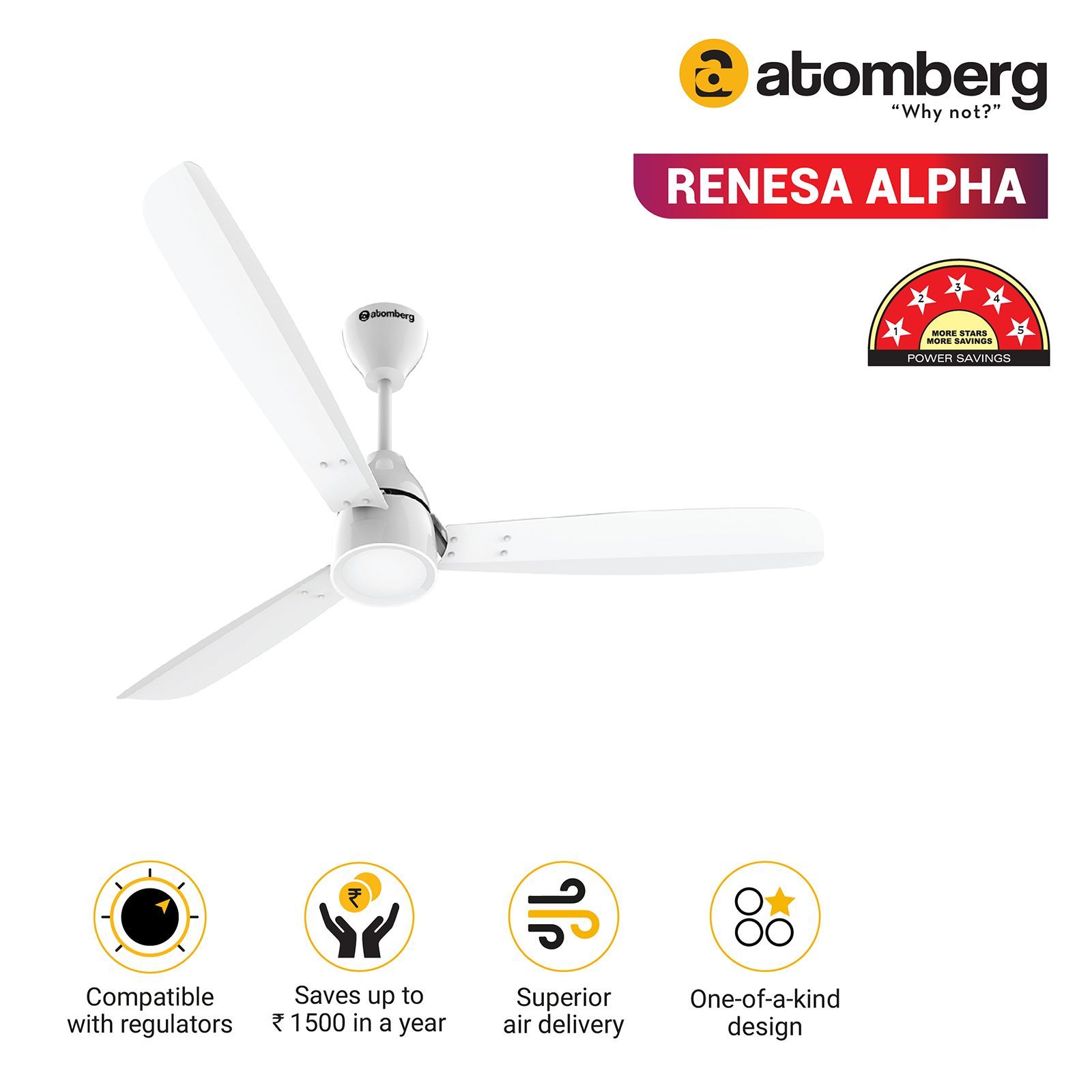 atomberg Renesa Alpha 5 Star 1200mm 3 Blade BLDC Motor Ceiling Fan (AtomSense Algorithm, White)_10