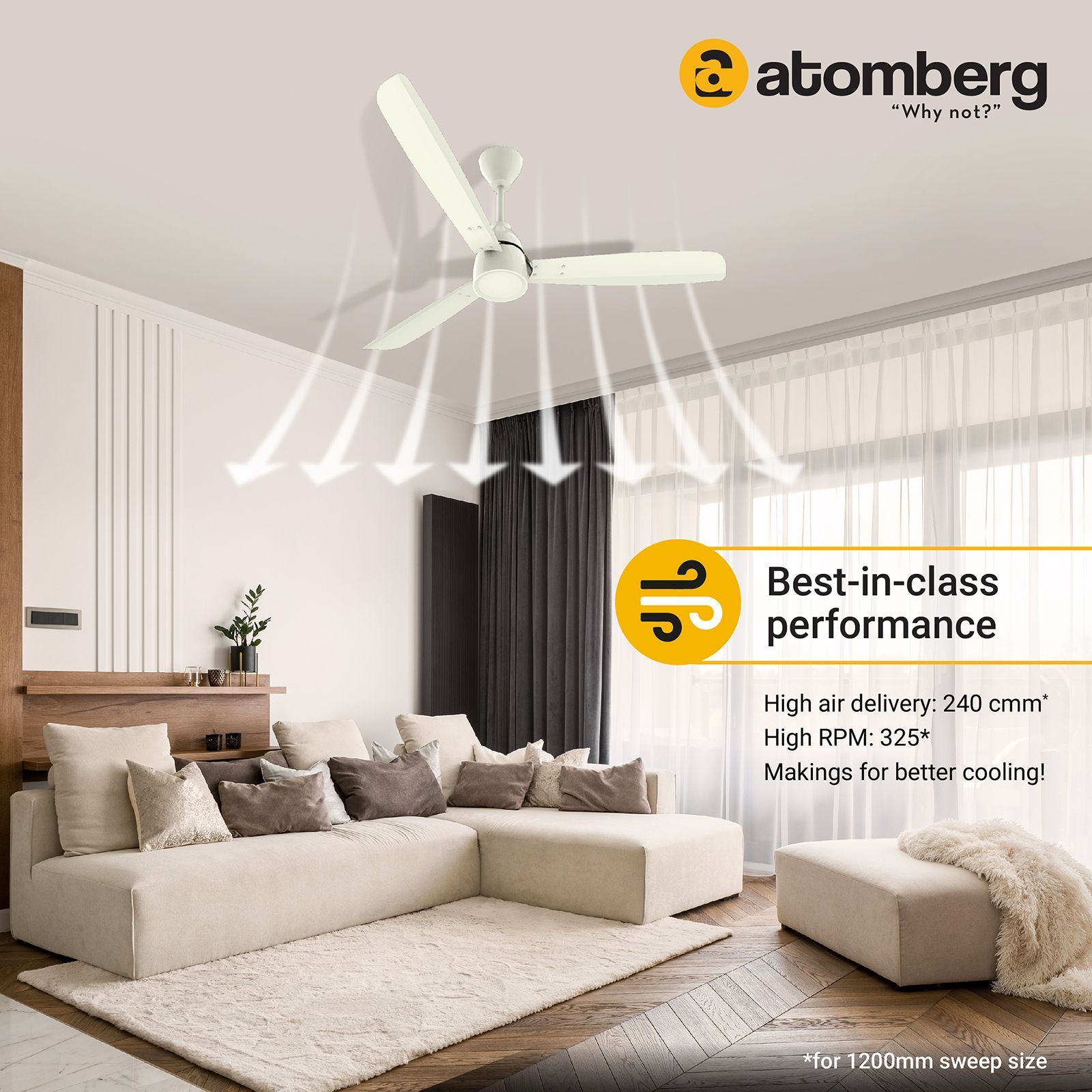 atomberg Renesa Alpha 5 Star 1200mm 3 Blade BLDC Motor Ceiling Fan (AtomSense Algorithm, Ivory)_8