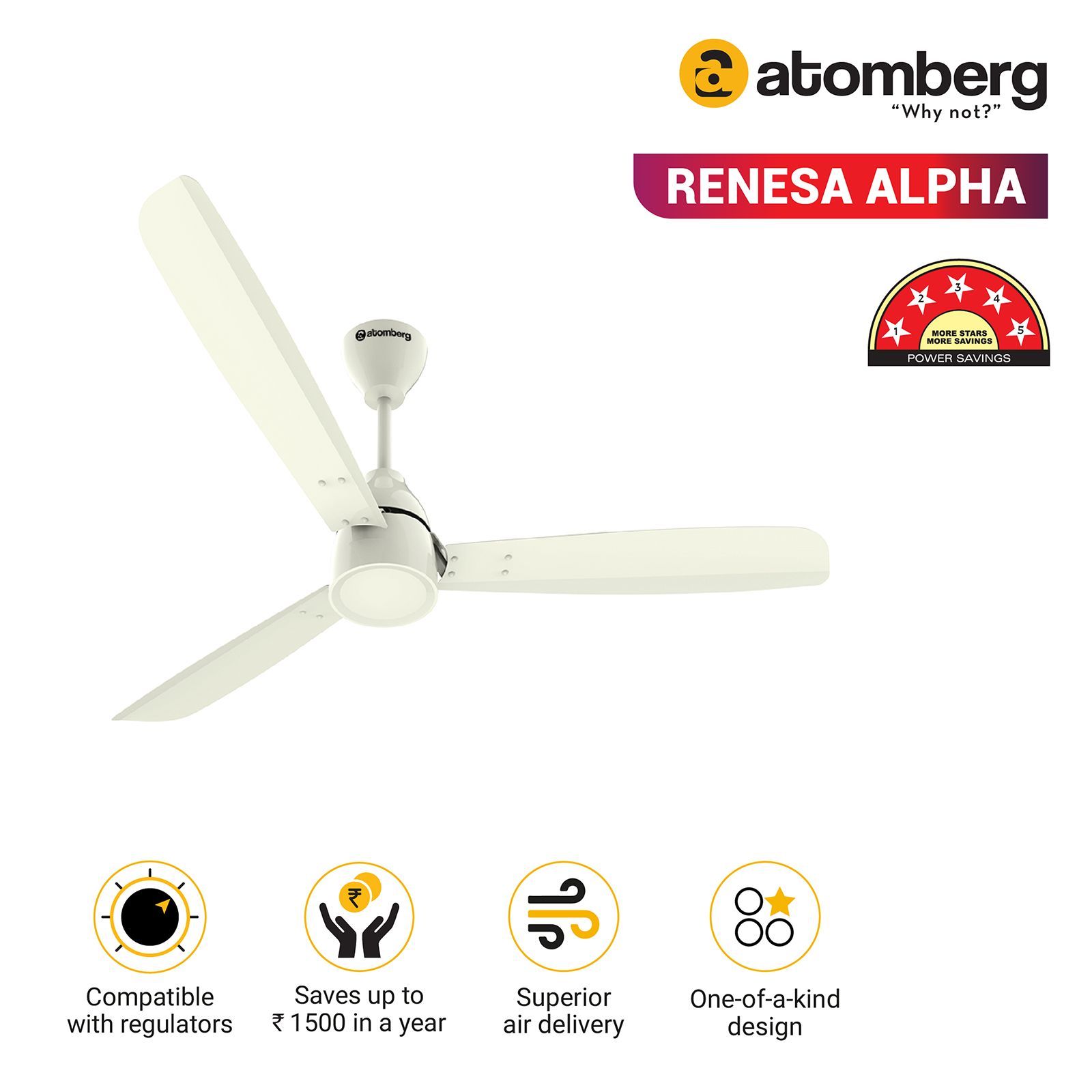 atomberg Renesa Alpha 5 Star 1200mm 3 Blade BLDC Motor Ceiling Fan (AtomSense Algorithm, Ivory)_12