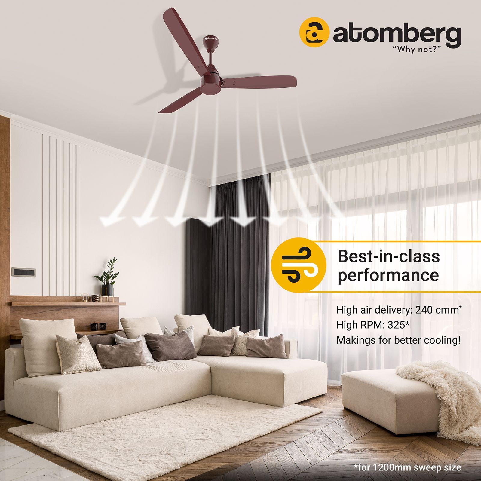 atomberg Renesa Alpha 5 Star 1200mm 3 Blade BLDC Motor Ceiling Fan (AtomSense Algorithm, Brown)_5