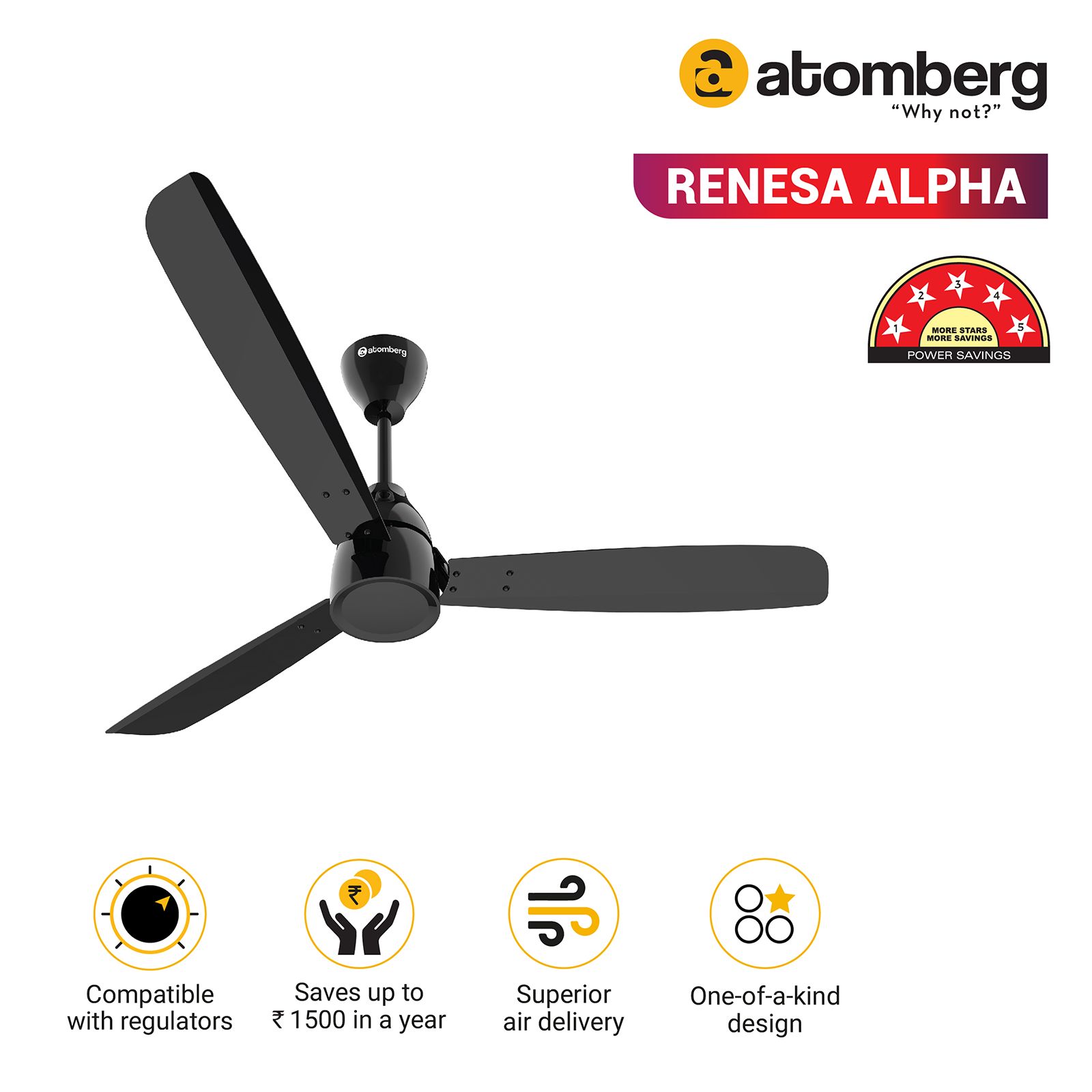 atomberg Renesa Alpha 5 Star 1200mm 3 Blade BLDC Motor Ceiling Fan (AtomSense Algorithm, Black)_12