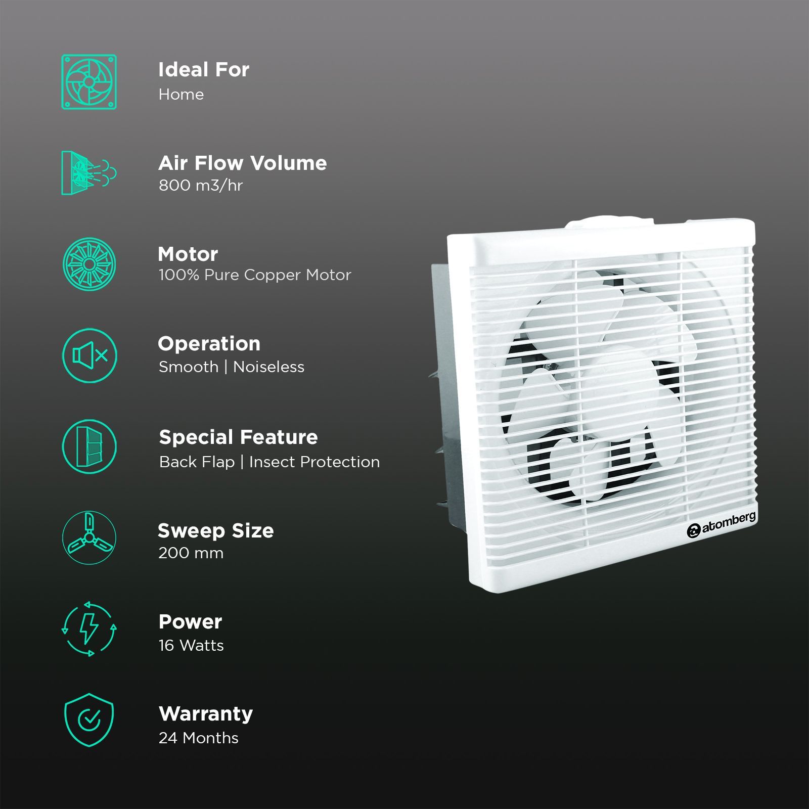 atomberg Efficio 8 Inch 200mm Exhaust Fan with BLDC Motor (Silent Operation, White)_3