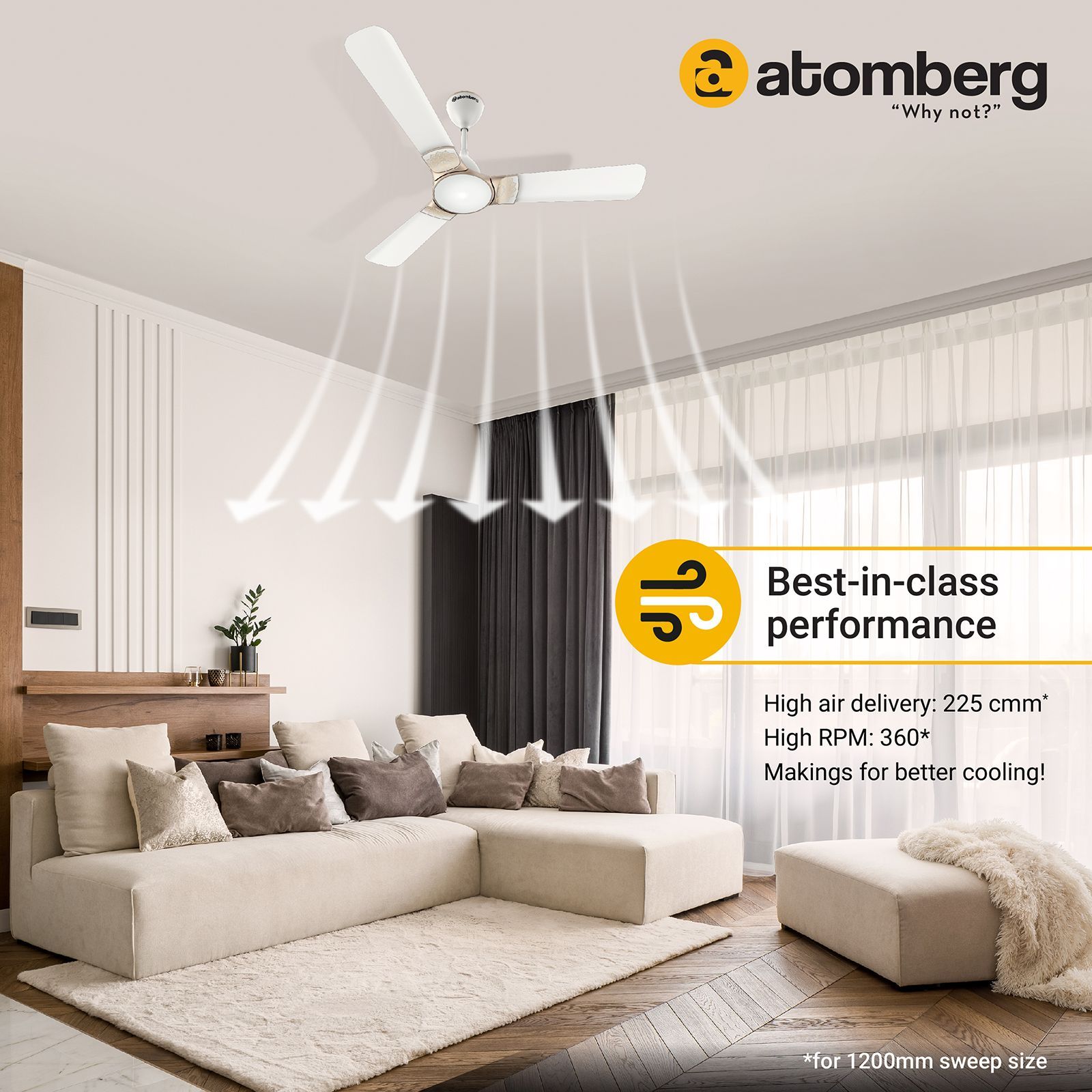 atomberg Erica 5 Star 1200mm 3 Blade BLDC Motor Ceiling Fan with Remote (LED Indicator, Snow White)_6