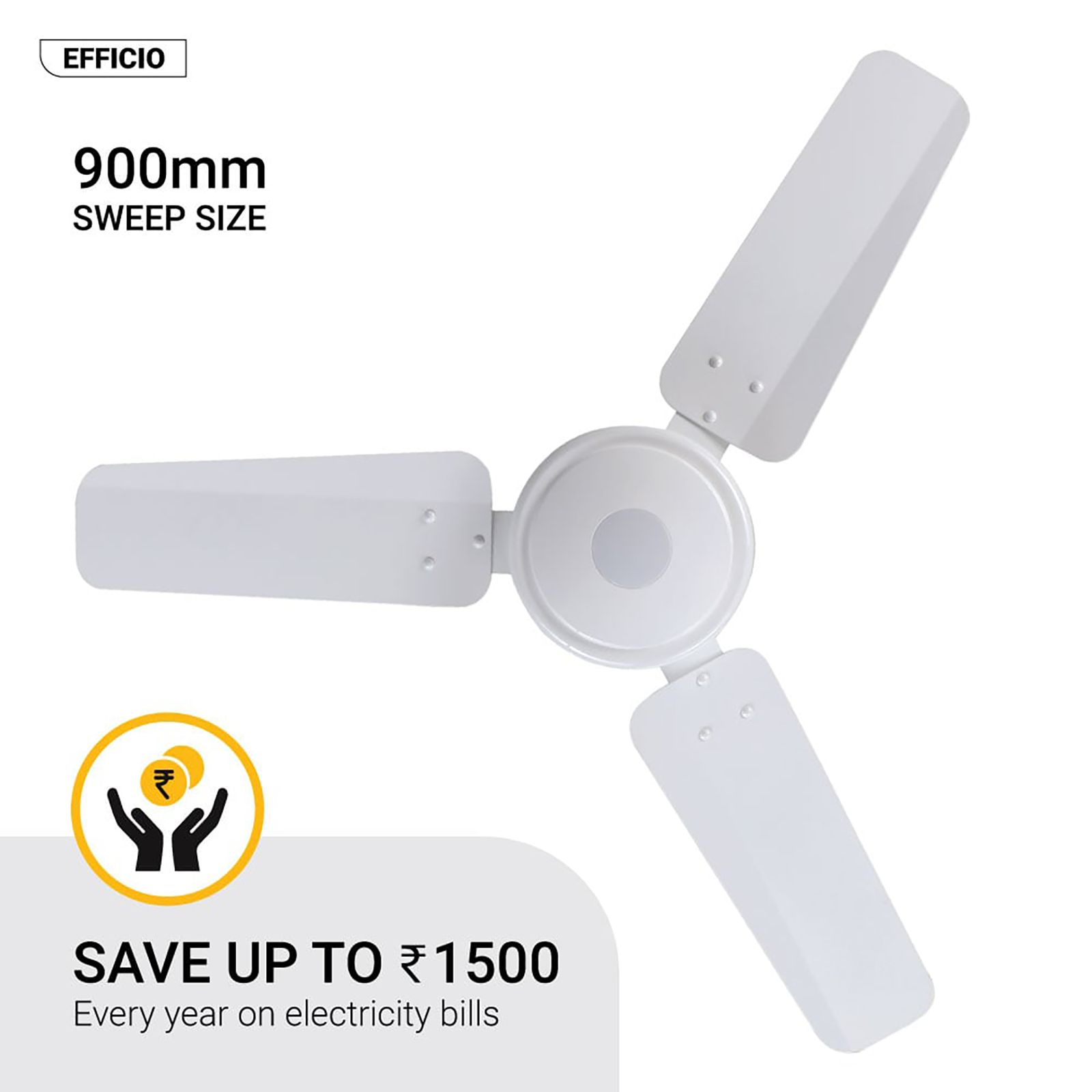 atomberg Efficio 5 Star 900mm 3 Blade BLDC Motor Ceiling Fan with Remote (LED Indicator, White)_12