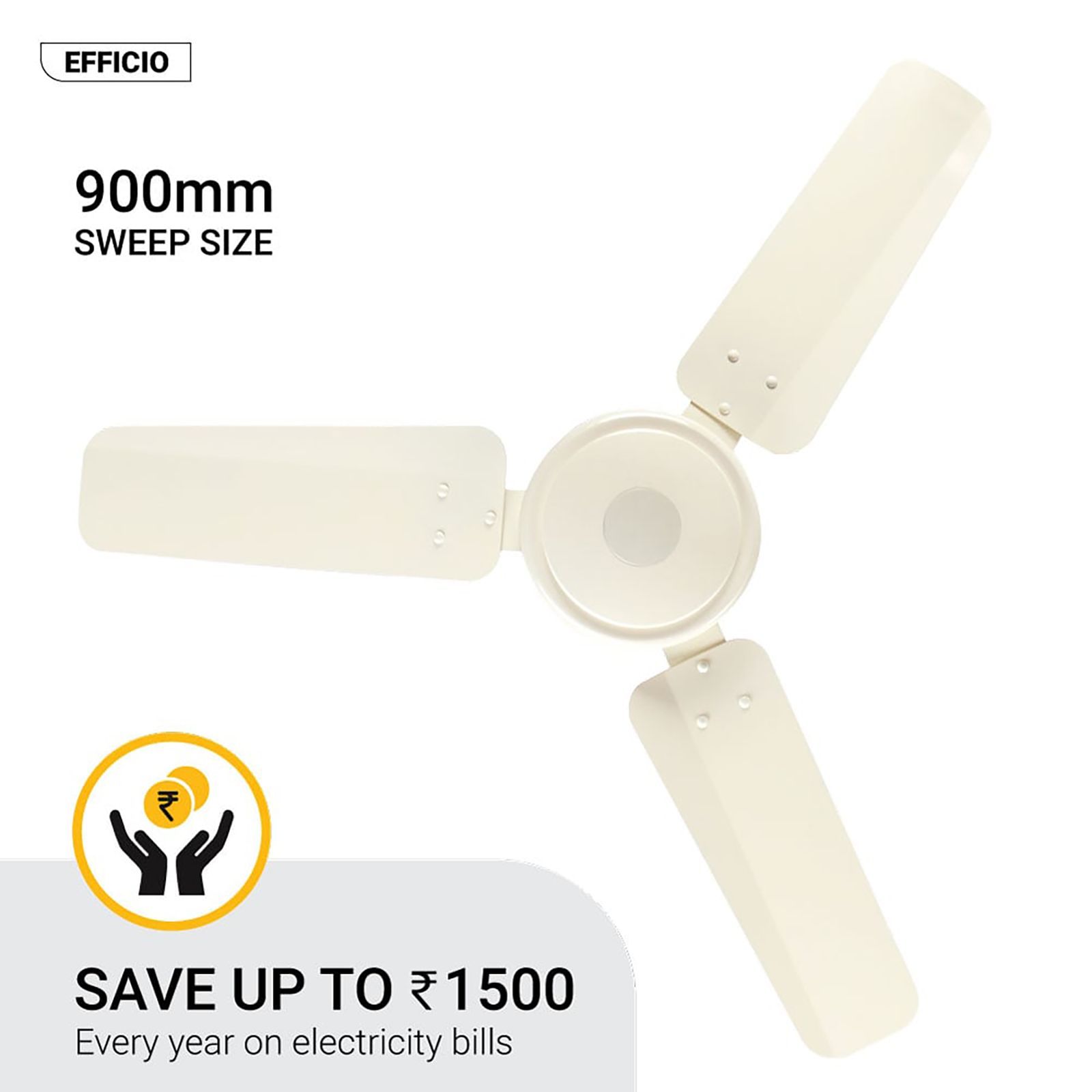 atomberg Efficio 5 Star 900mm 3 Blade BLDC Motor Ceiling Fan with Remote (LED Indicator, Ivory)_8