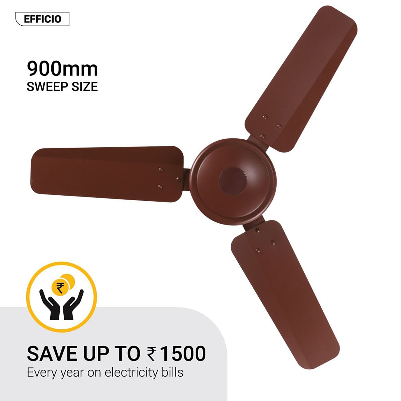 atomberg Efficio 5 Star 900mm 3 Blade BLDC Motor Ceiling Fan with Remote (LED Indicator, Matt Brown)_7
