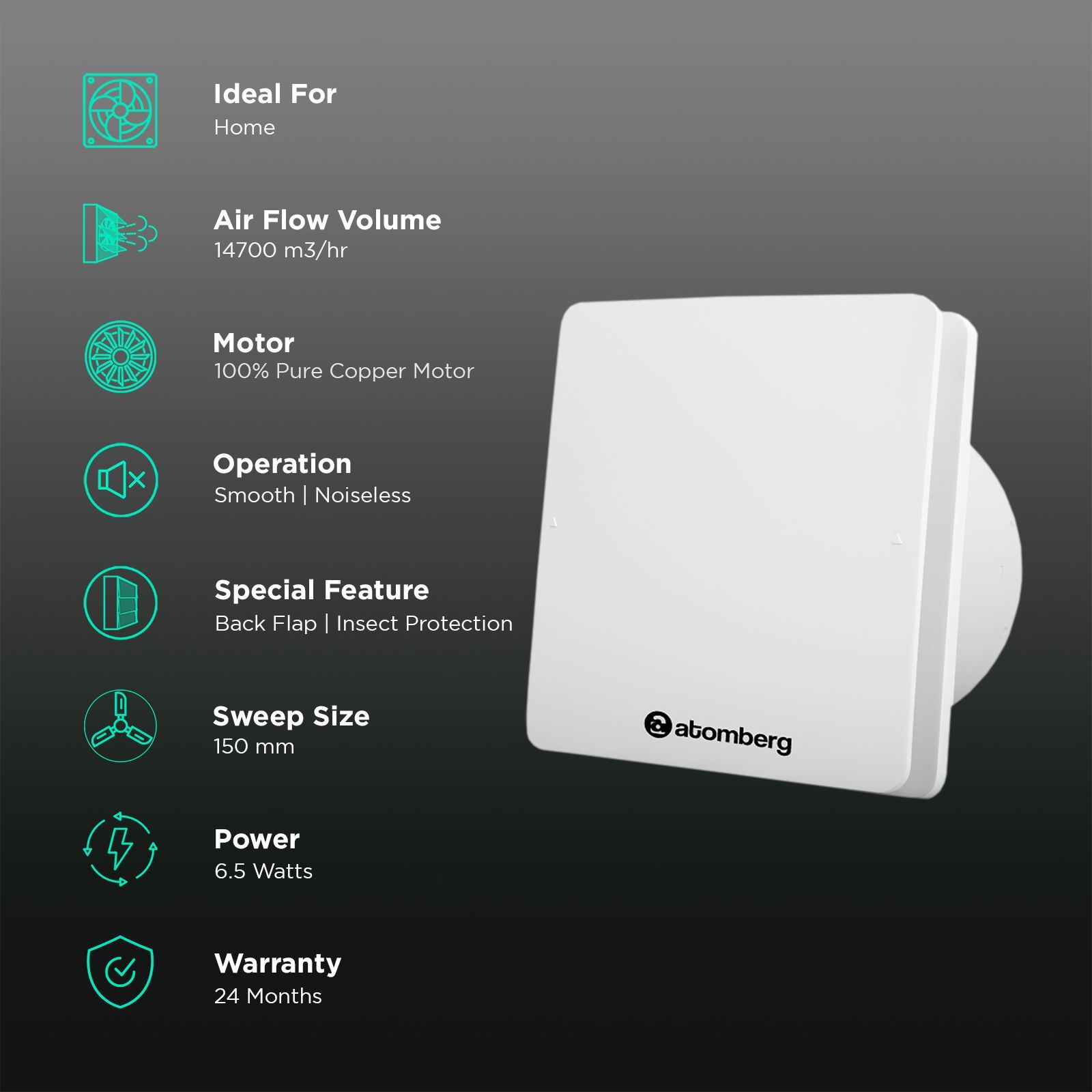 atomberg Studio 6 Inch 150mm Exhaust Fan with BLDC Motor (Double Ball Bearings, White) atomberg Studio 6 Inch 150mm Exhaust Fan with BLDC Motor (Double Ball Bearings, White)_3