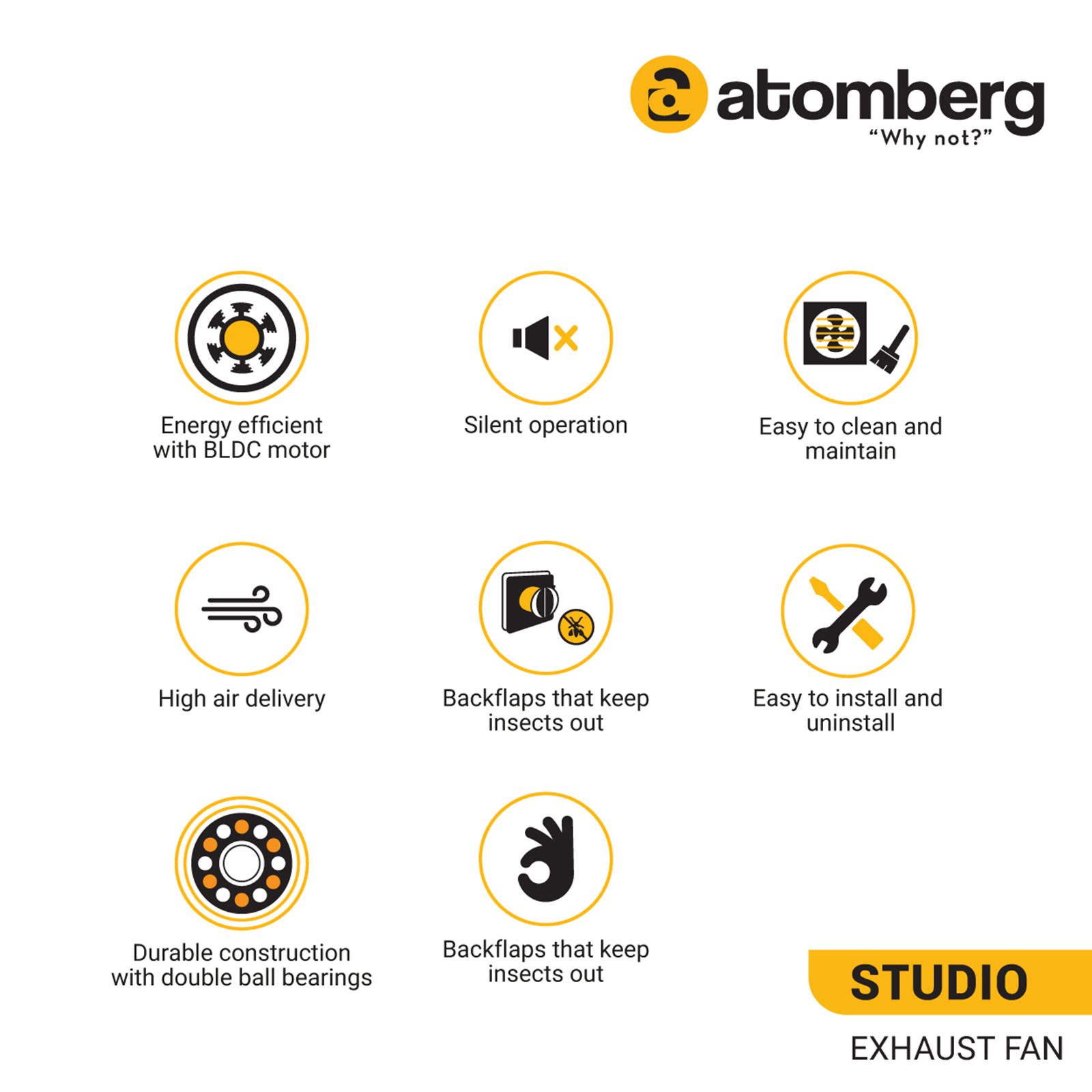 atomberg Studio 6 Inch 150mm Exhaust Fan with BLDC Motor (Double Ball Bearings, Stainless Steel)_7