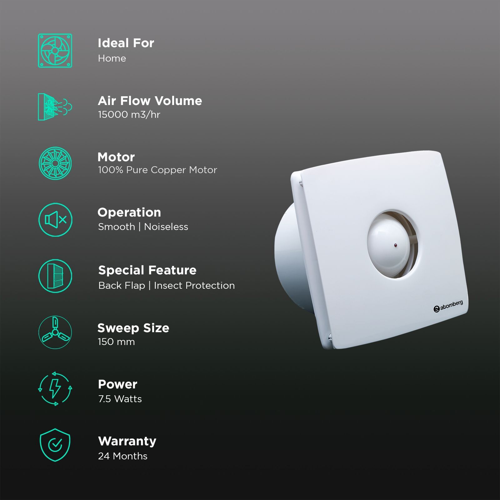 atomberg Studio Plus 6 Inch 150mm Exhaust Fan with BLDC Motor (Silent Operation, White)_3