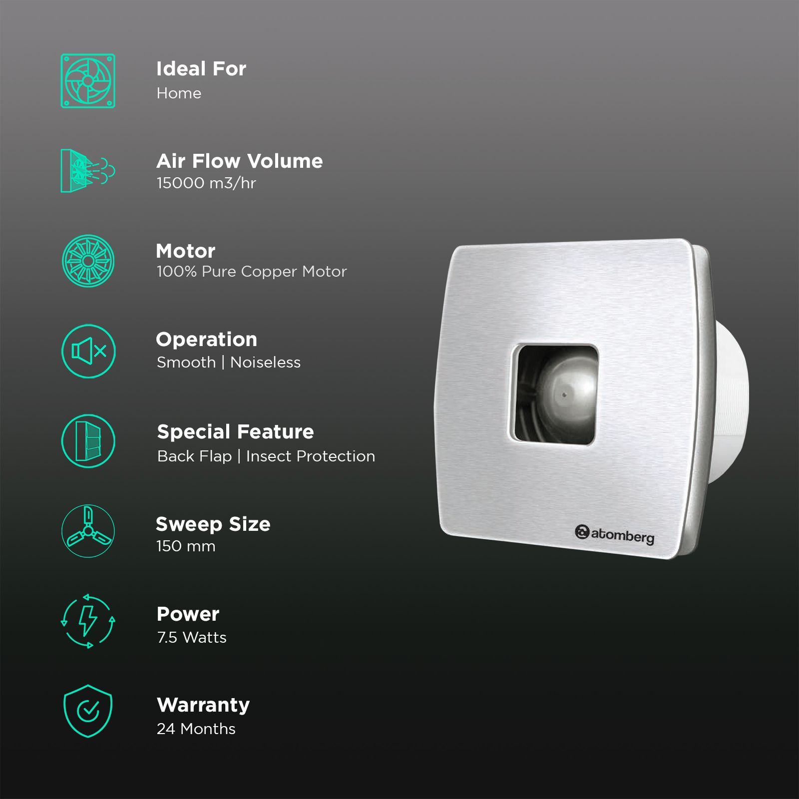 atomberg Studio Plus 6 Inch 150mm Exhaust Fan with BLDC Motor (Silent Operation, Stainless Steel)_3