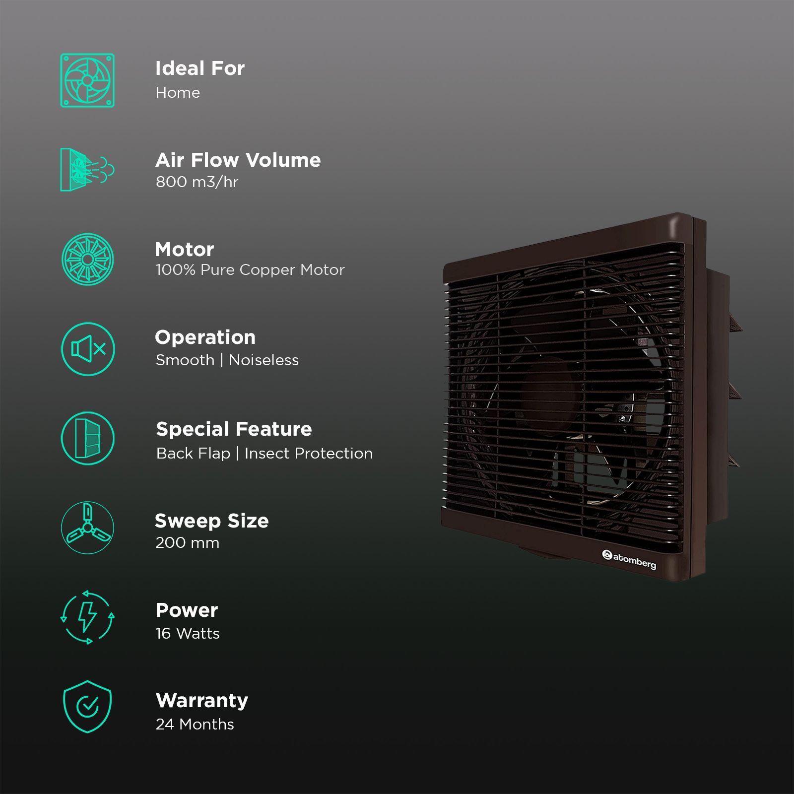 atomberg Efficio 8 Inch 200mm Exhaust Fan with BLDC Motor (Silent Operation, Umber Brown)_3