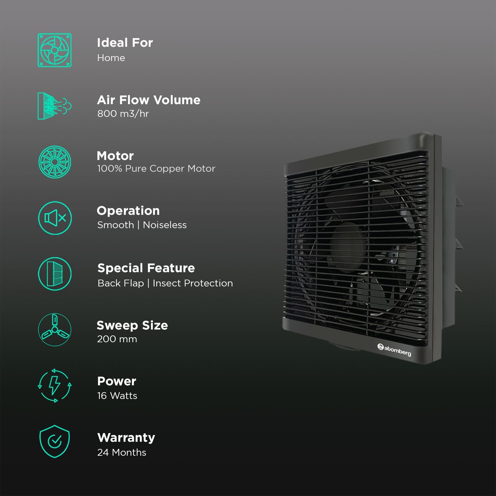 atomberg Efficio 8 Inch 200mm Exhaust Fan with BLDC Motor (Silent Operation, Black)_3