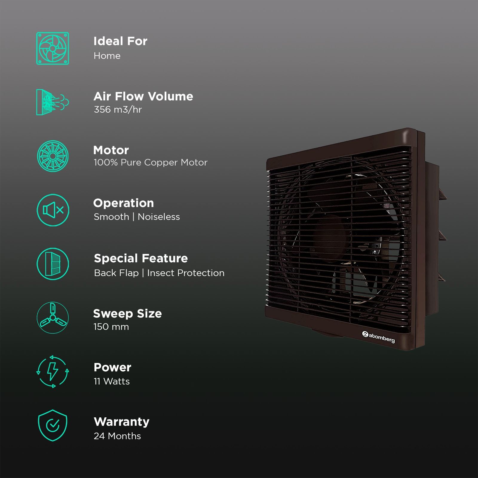 atomberg Efficio 6 Inch 150mm Exhaust Fan with BLDC Motor (Silent Operation, Umber Brown)_3