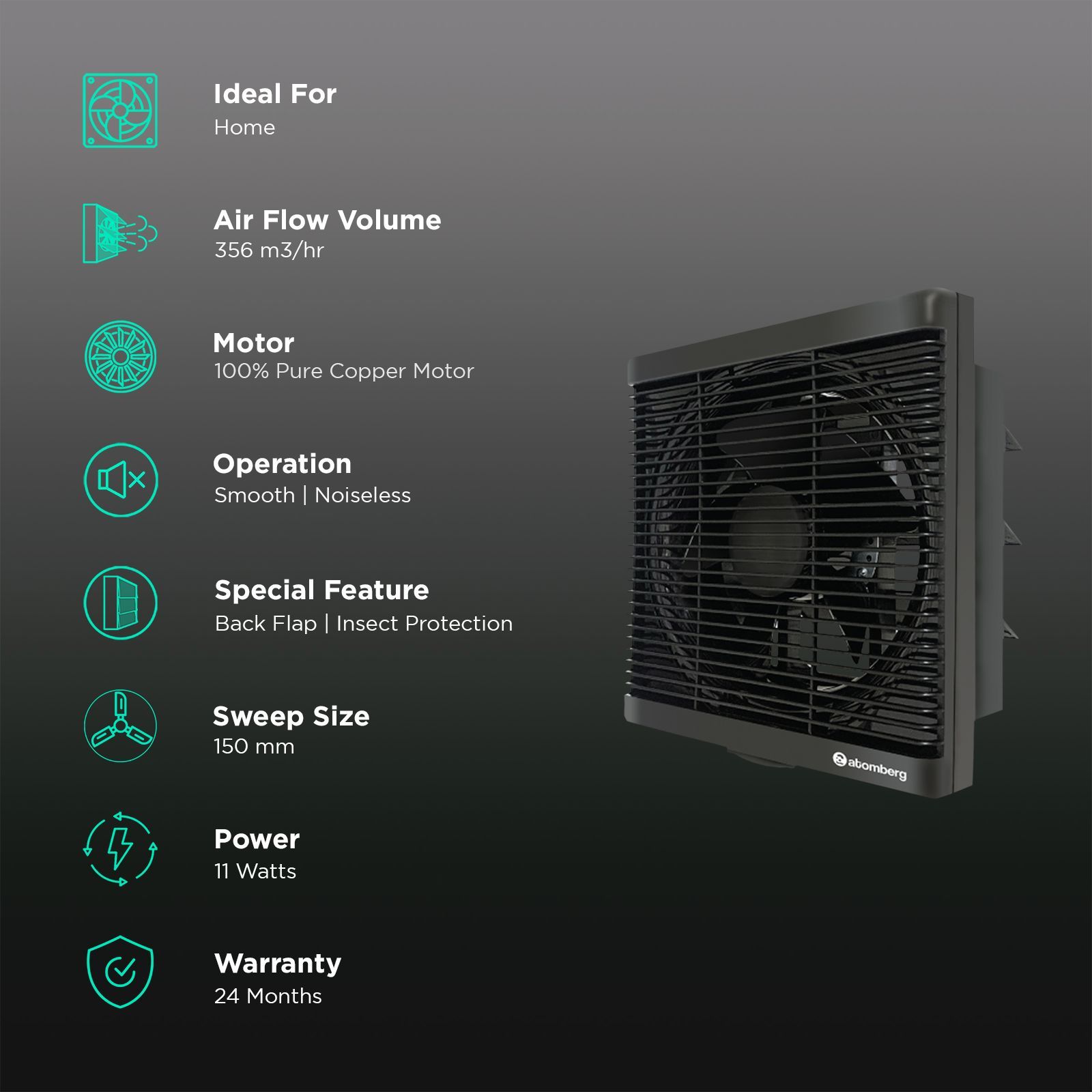 atomberg Efficio 6 Inch 150mm Exhaust Fan with BLDC Motor (Silent Operation, Black)_3