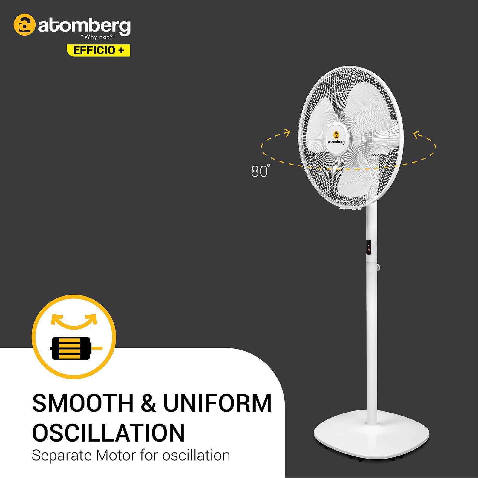 atomberg Efficio+ 5 Star 400mm 3 Blade BLDC Motor Pedestal Fan with Remote (Easy To Tilt, White)_7