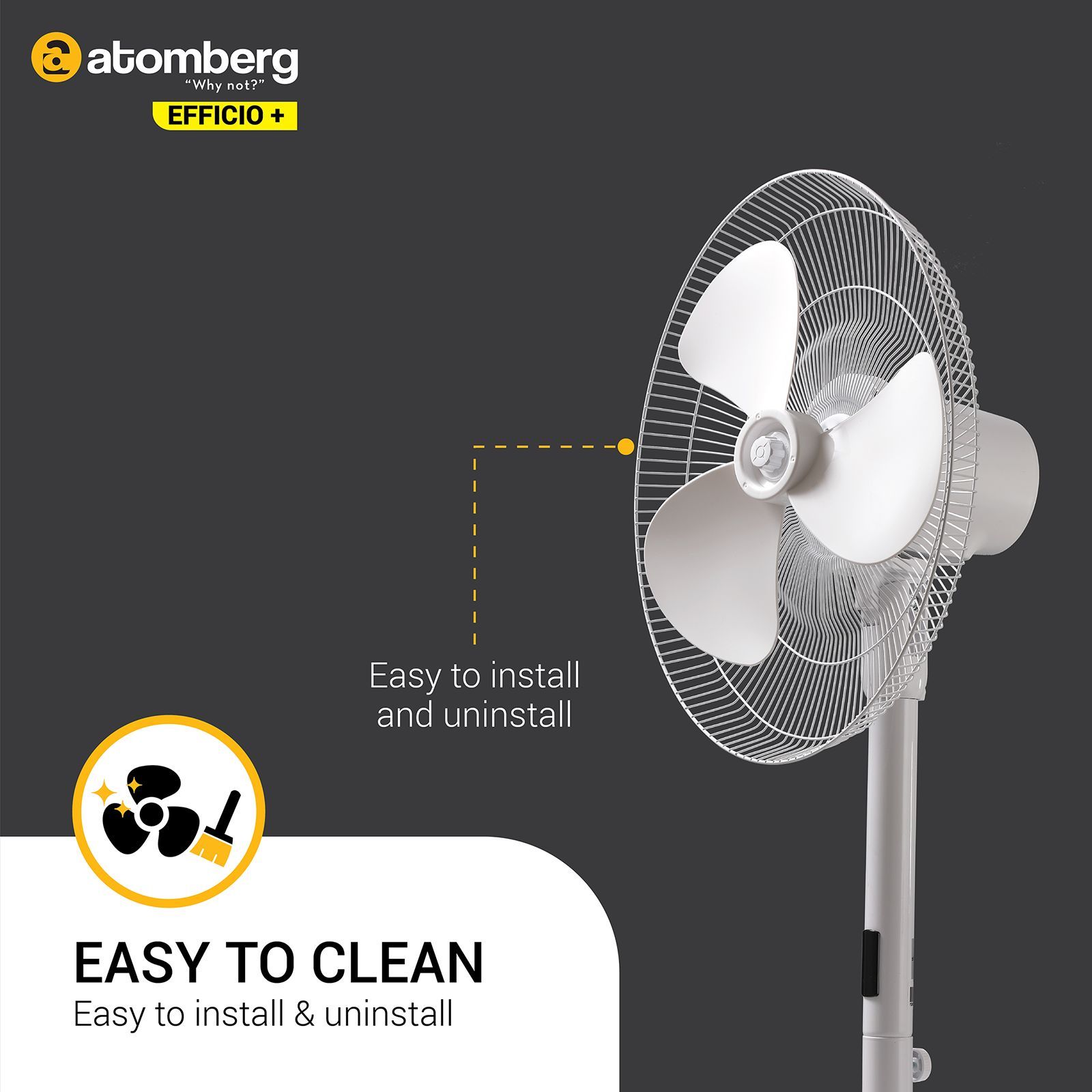 atomberg Efficio+ 5 Star 400mm 3 Blade BLDC Motor Pedestal Fan with Remote (Easy To Tilt, White)_3