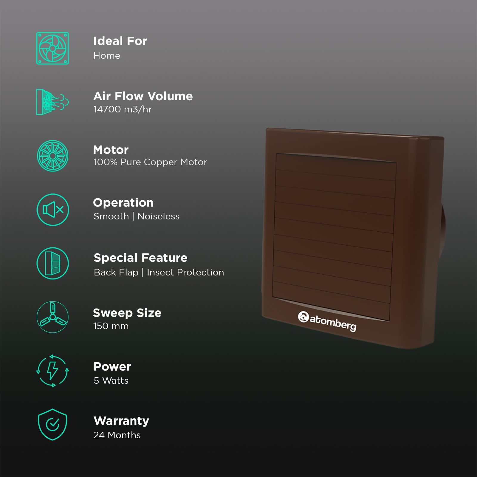 atomberg Efficio Plus 6 Inch 150mm Exhaust Fan with BLDC Motor (Silent Operation, Umber Brown)_3