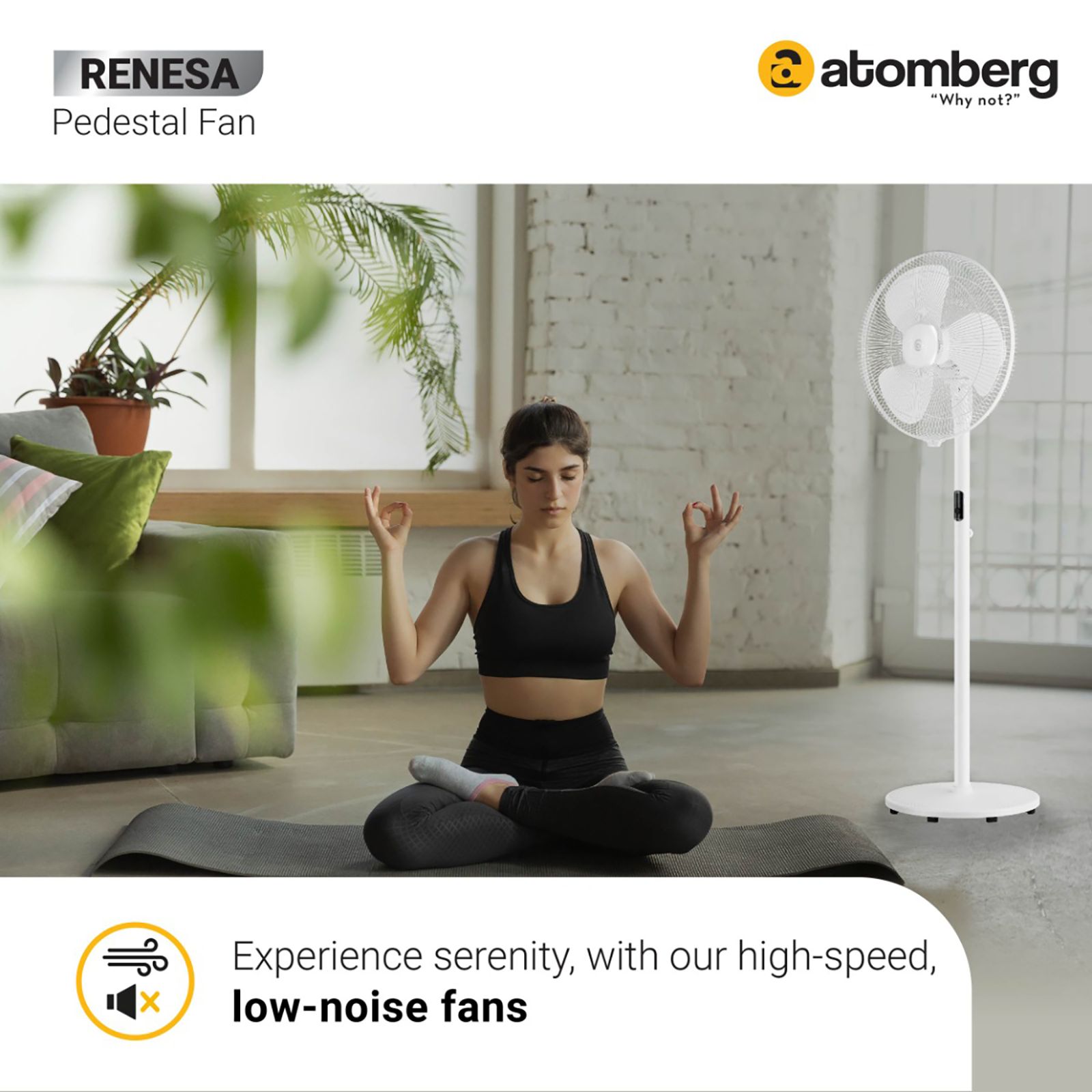 atomberg Renesa 5 Star 400mm 3 Blade BLDC Motor Pedestal Fan with Remote (Oscillation Function, White)_10