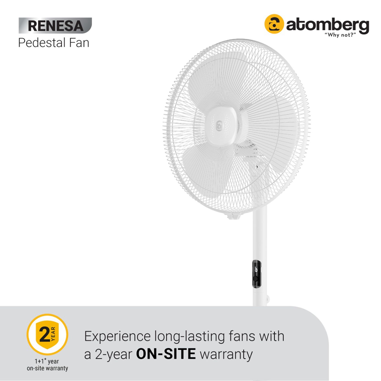 atomberg Renesa 5 Star 400mm 3 Blade BLDC Motor Pedestal Fan with Remote (Oscillation Function, White)_11