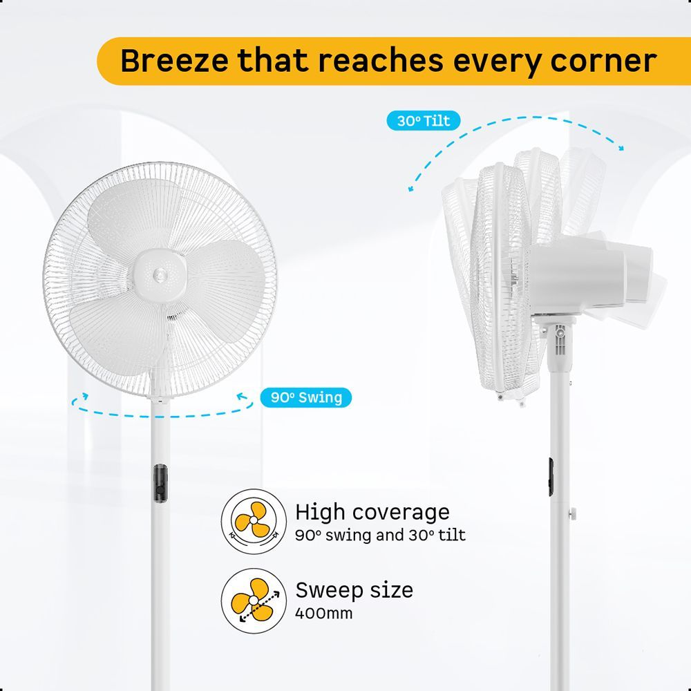 atomberg Renesa 5 Star 400mm 3 Blade BLDC Motor Pedestal Fan with Remote (Oscillation Function, White)_20