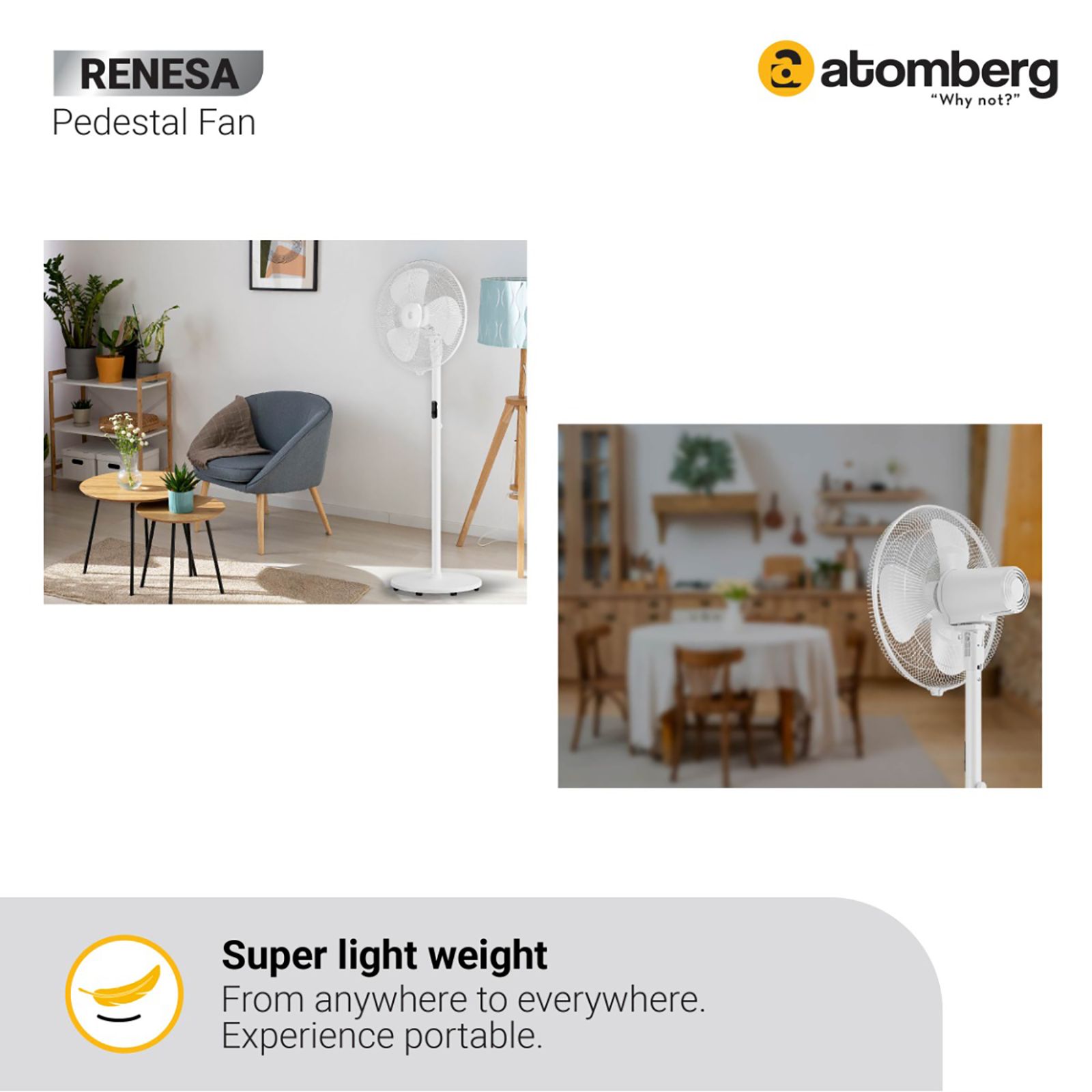 atomberg Renesa 5 Star 400mm 3 Blade BLDC Motor Pedestal Fan with Remote (Oscillation Function, White)_9