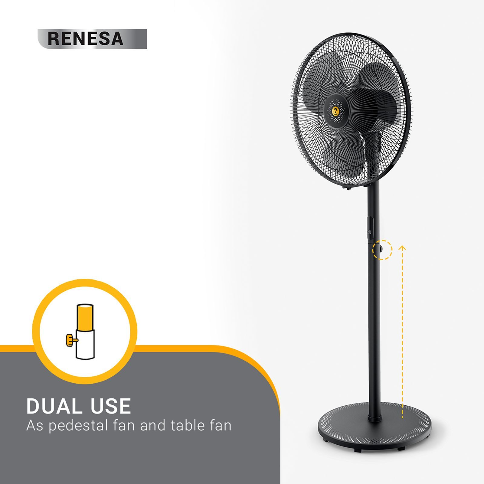 atomberg Renesa 5 Star 400mm 3 Blade BLDC Motor Pedestal Fan with Remote (Oscillation Function, Black)_5