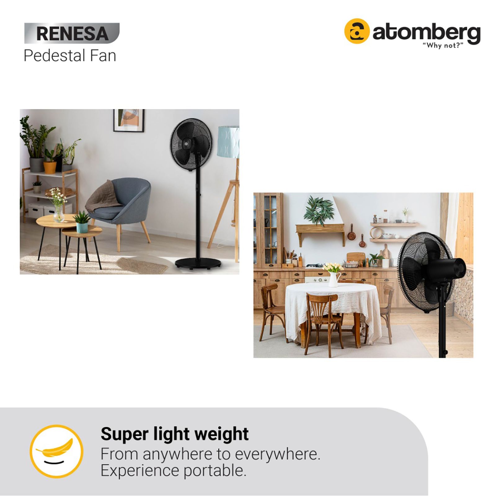atomberg Renesa 5 Star 400mm 3 Blade BLDC Motor Pedestal Fan with Remote (Oscillation Function, Black)_8