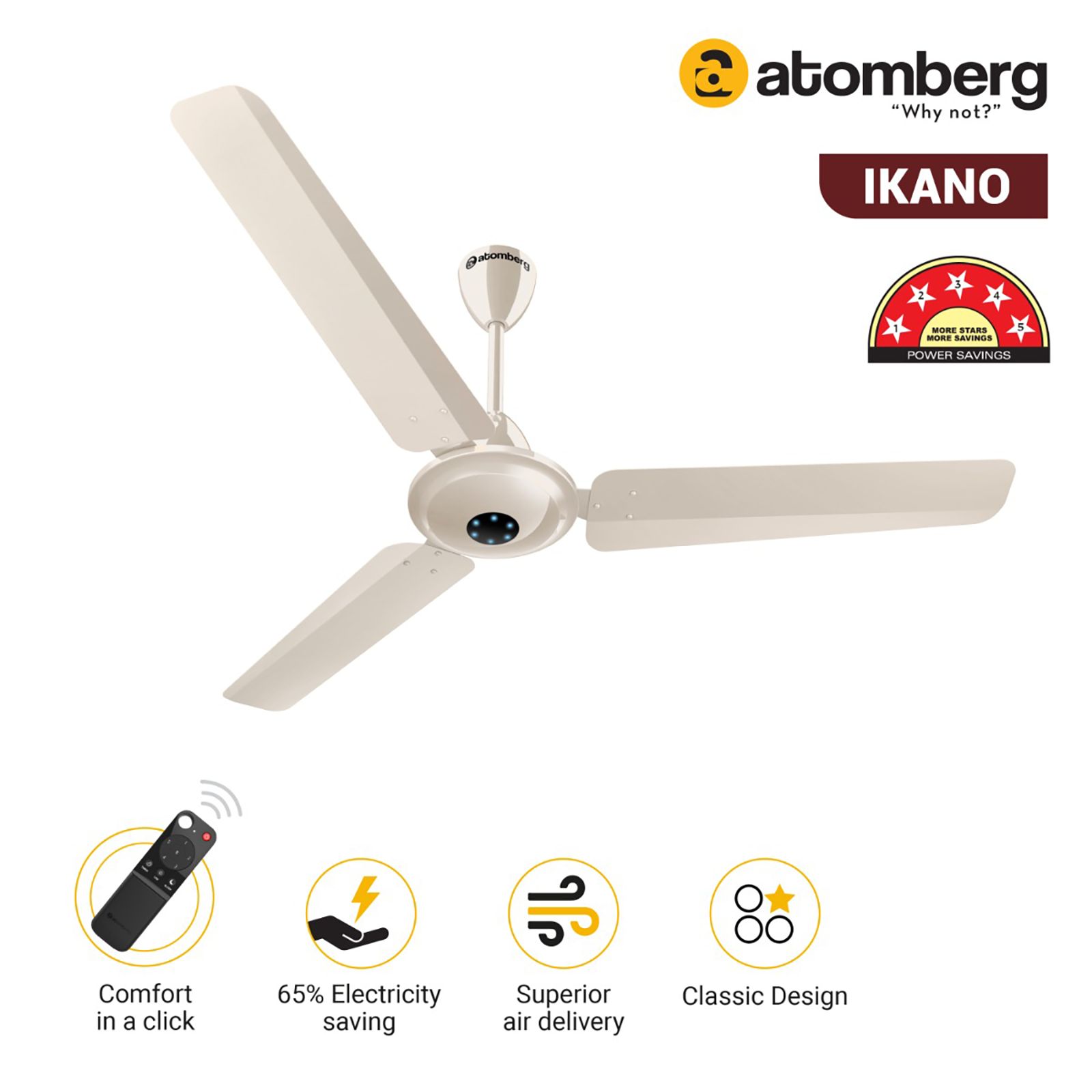 atomberg Ikano 5 Star 1200mm 3 Blade BLDC Motor Ceiling Fan with Remote (LED Speed Indicator, Gloss Ivory) atomberg Ikano 5 Star 1200mm 3 Blade BLDC Motor Ceiling Fan with Remote (LED Speed Indicator, Gloss Ivory)_9
