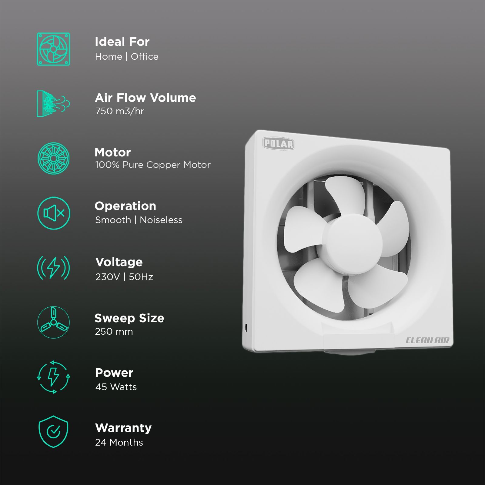 POLAR Clean Air Passion 250mm Exhaust Fan (Noiseless Operation, White)_3