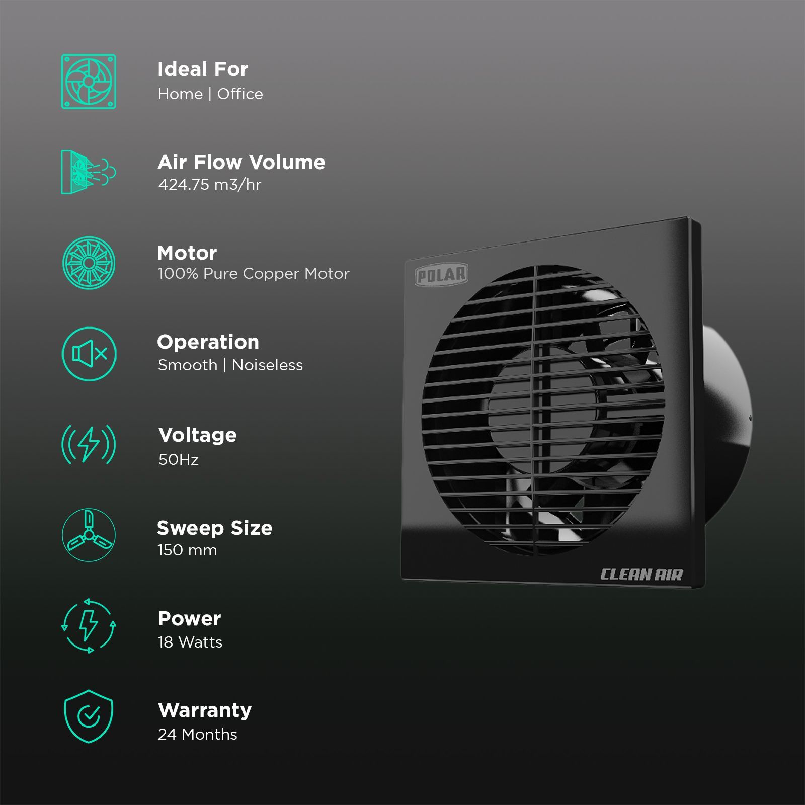 POLAR Clean Air Passion Axial 150mm Exhaust Fan (Silent Operation, Black)_3