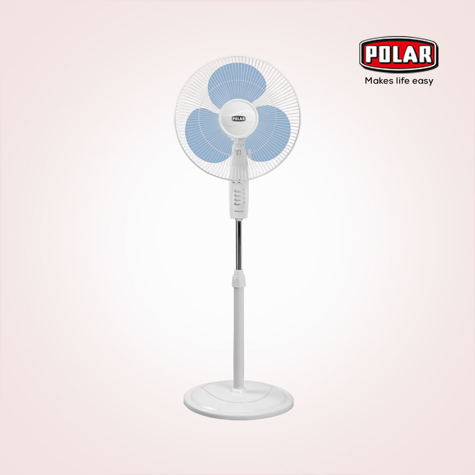 POLAR Annexer 400mm 3 Blade Thermal Overload Protector Pedestal Fan (Jerk Free Oscillation, White & Blue)_6