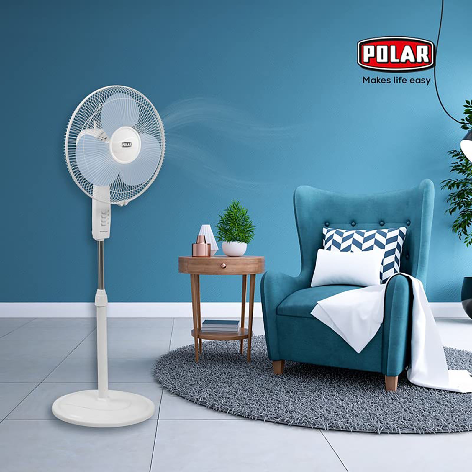 POLAR Annexer 400mm 3 Blade Thermal Overload Protector Pedestal Fan (Jerk Free Oscillation, White & Blue)_9