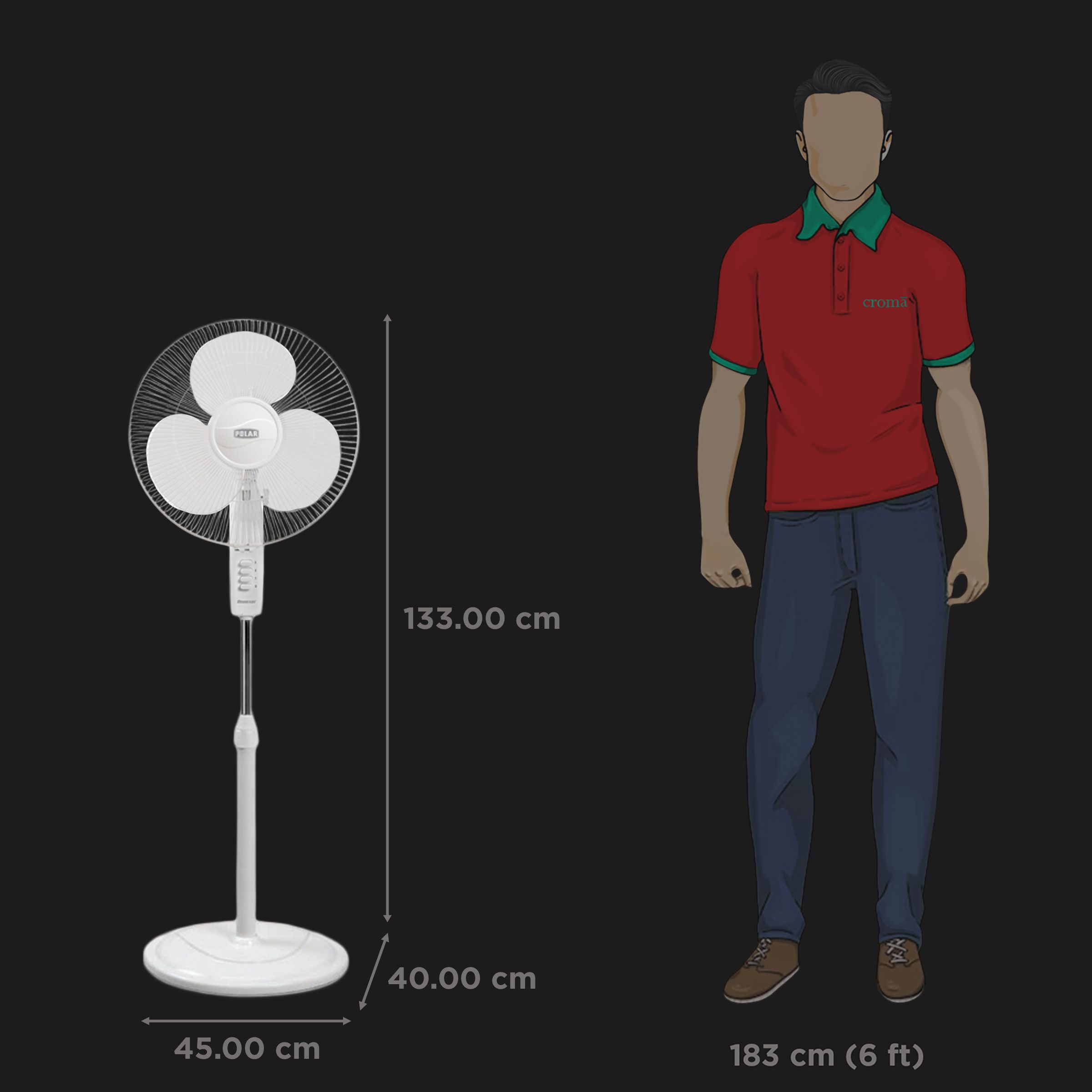 POLAR Annexer 400mm 3 Blade Thermal Overload Protector Pedestal Fan (Jerk Free Oscillation, White & Blue)_2